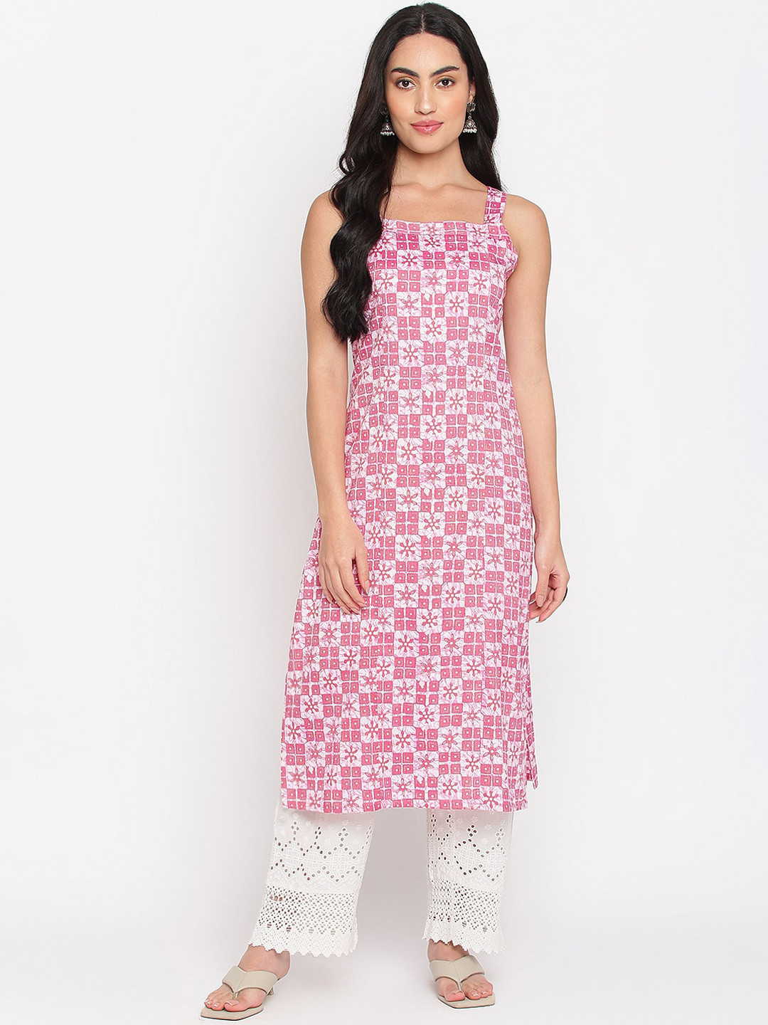 

Napra Geometric Printed Rpund Neck Cotton Kurta, Pink