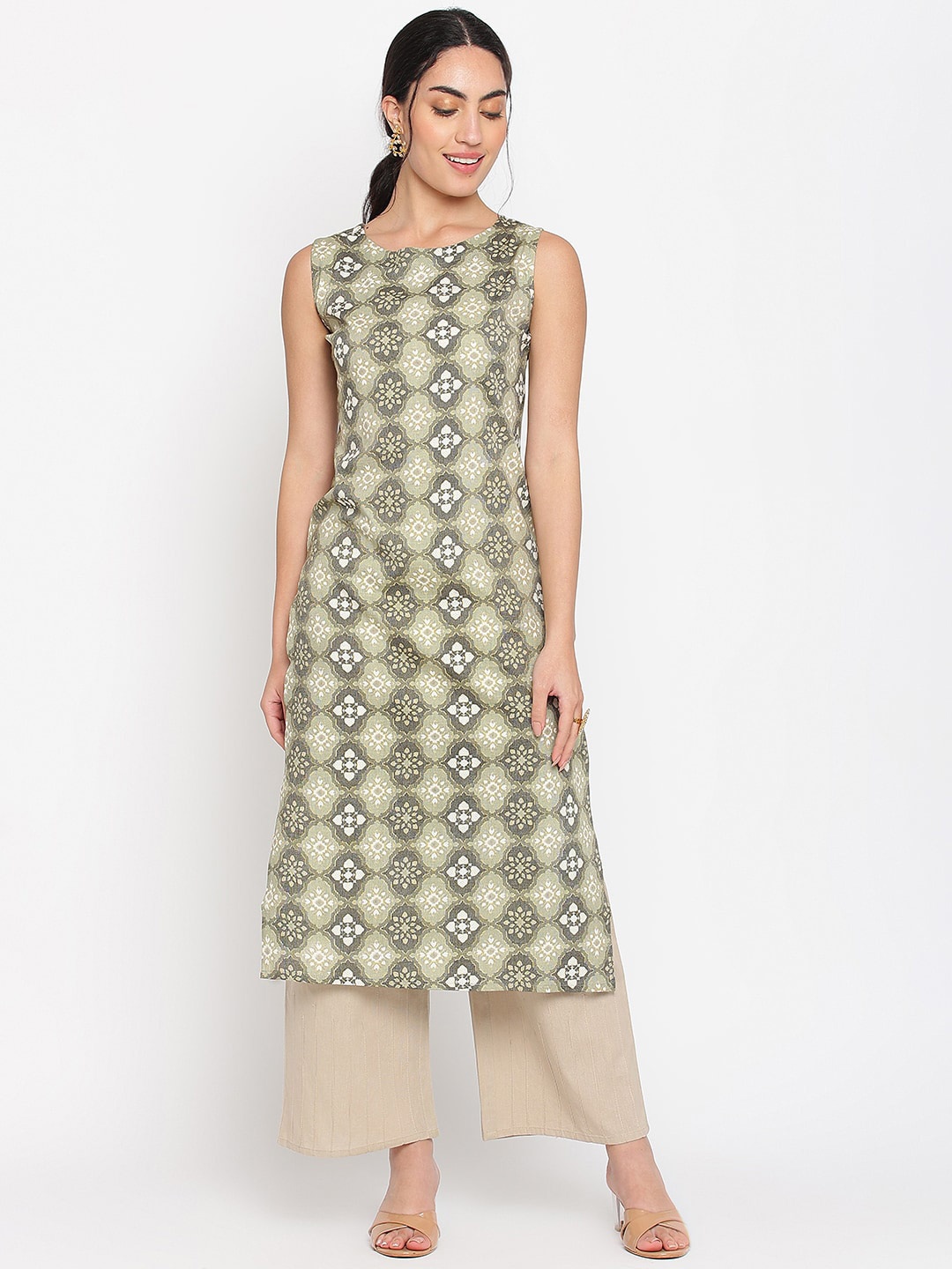 

Napra Ethnic Motifs Printed Cotton kurta, Olive