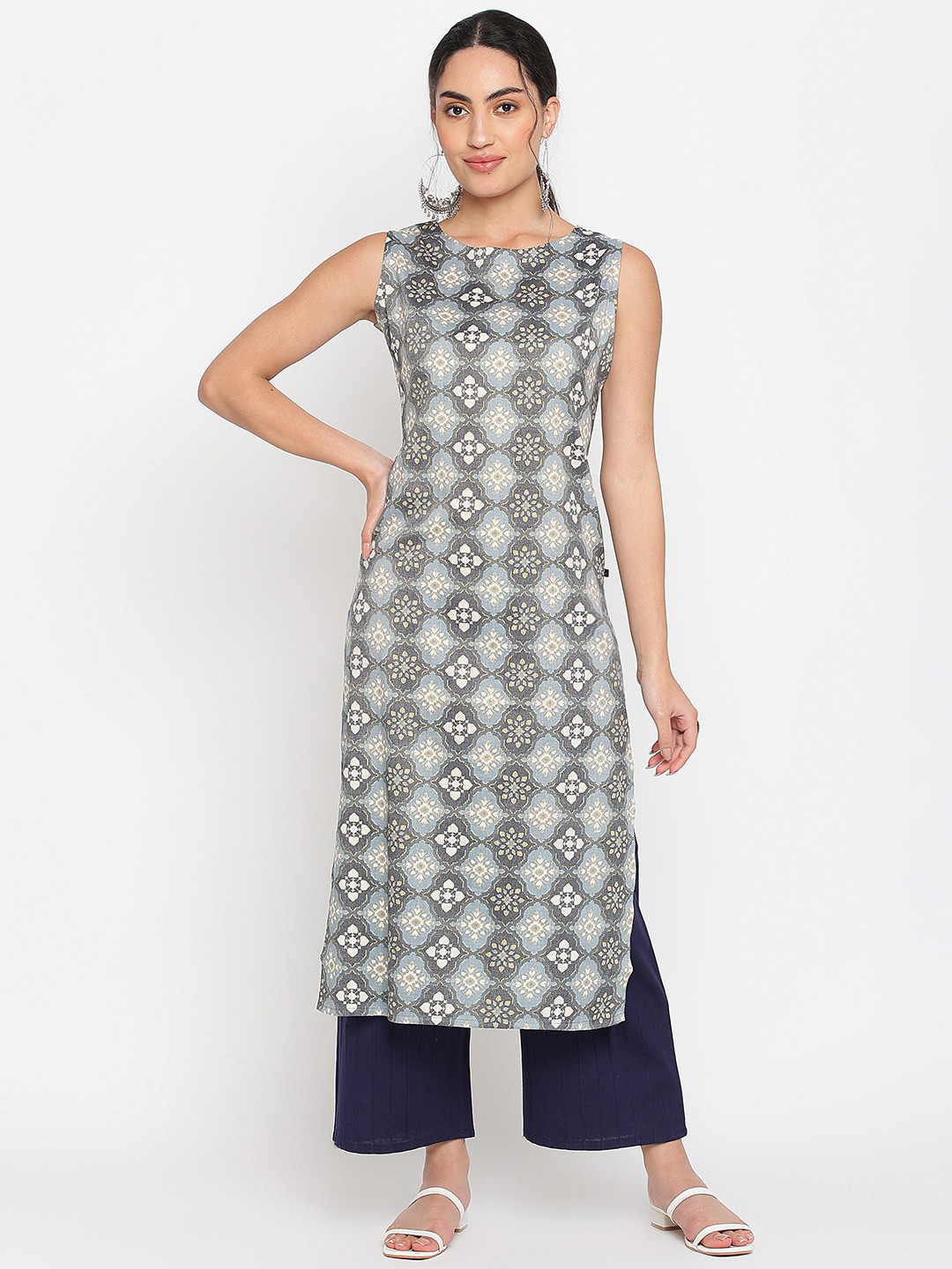 

Napra Ethnic Motifs Printed Cotton kurta, Grey