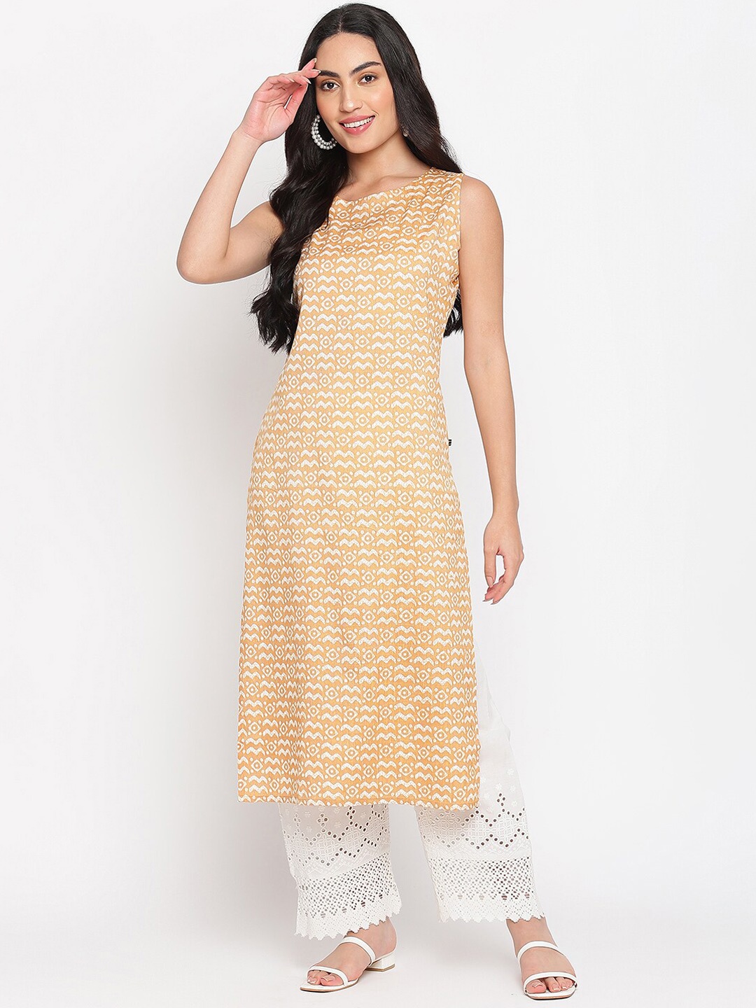 

Napra Geometric Printed Cotton kurta, Beige