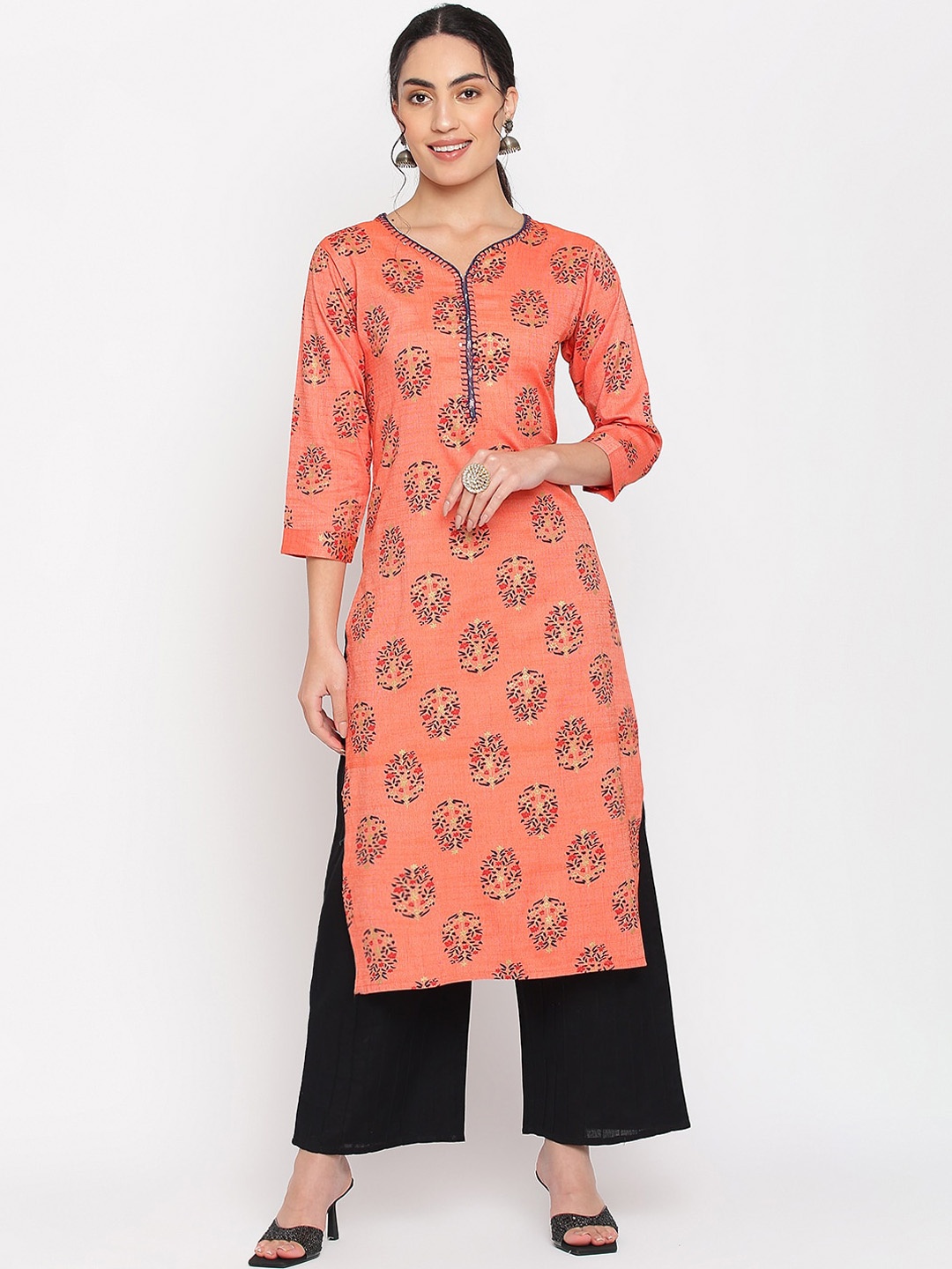 

Napra Ethnic Motifs Printed Cotton kurta, Peach