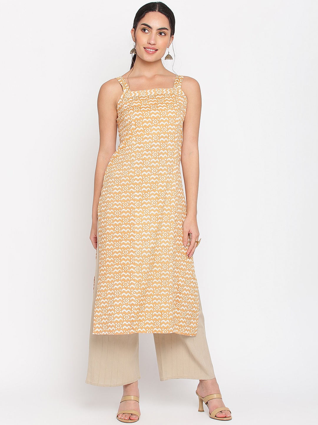 

Napra Geometric Printed Cotton Kurta, Beige