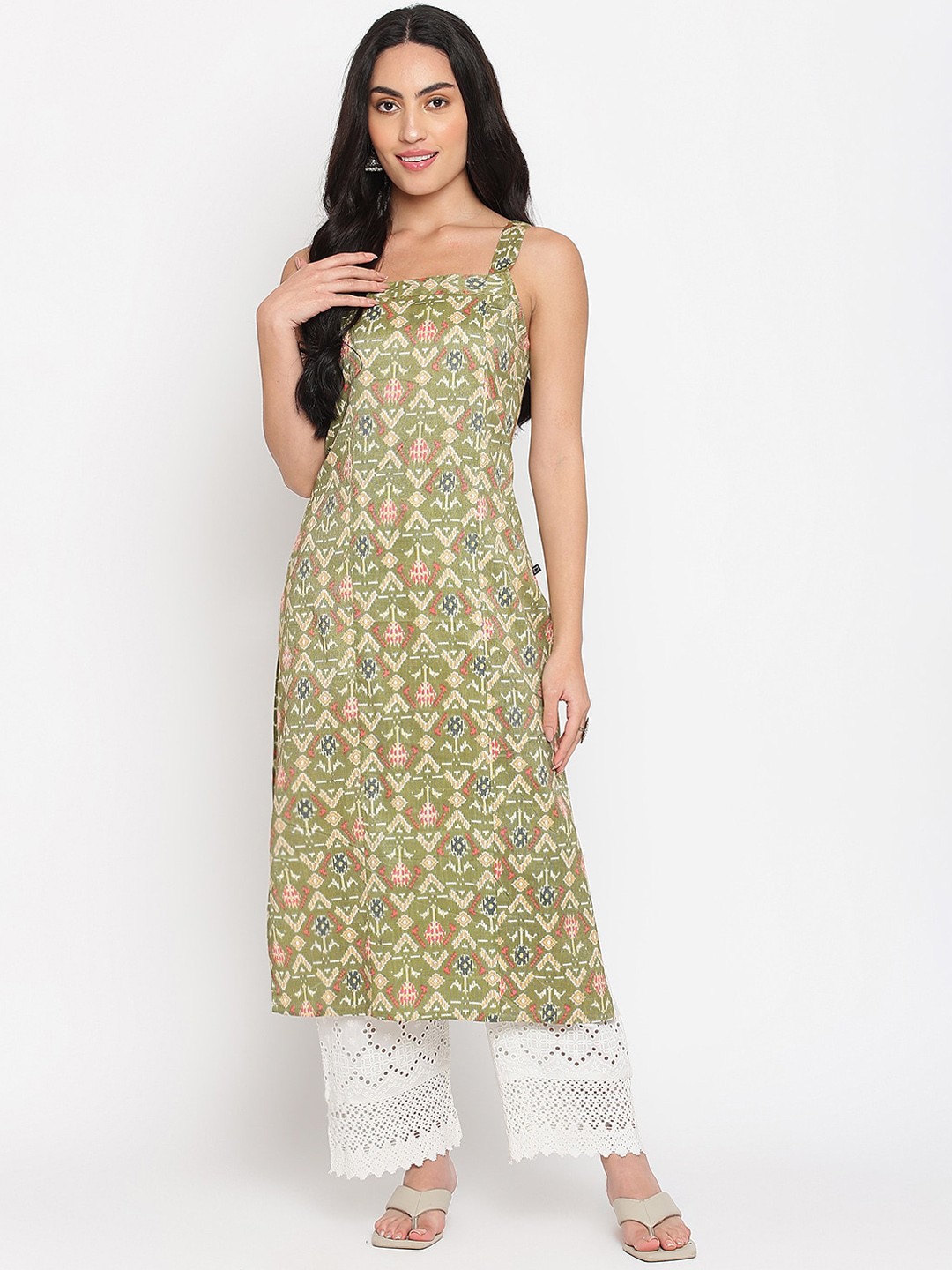 

Napra Ethnic Motifs Printed Kalamkari Cotton Kurta, Green