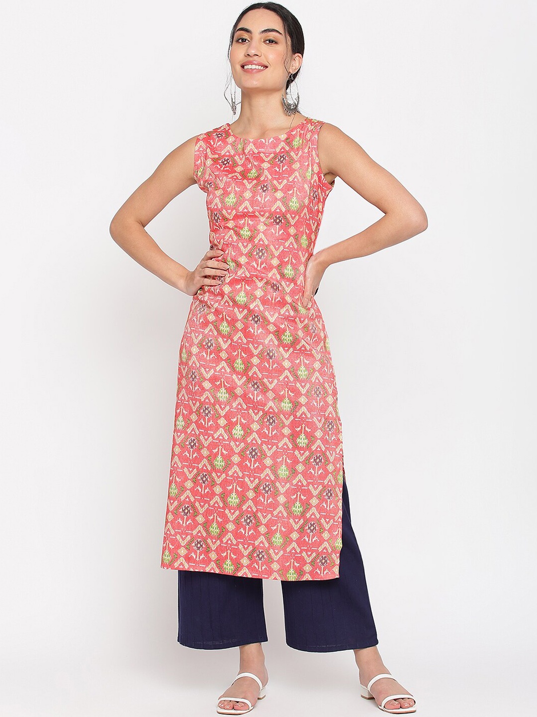 

Napra Ethnic Motif Printed Sleeveless Straight Kurta, Pink