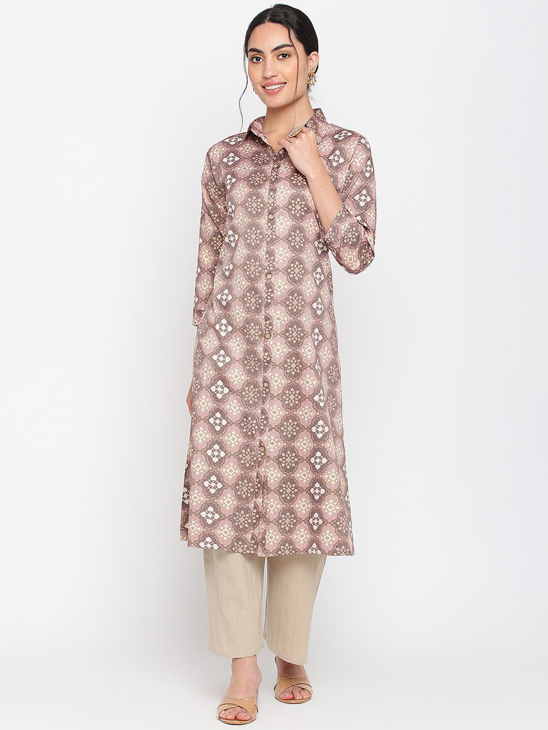 

Napra Ethic Motif Printed Straight Kurta, Beige