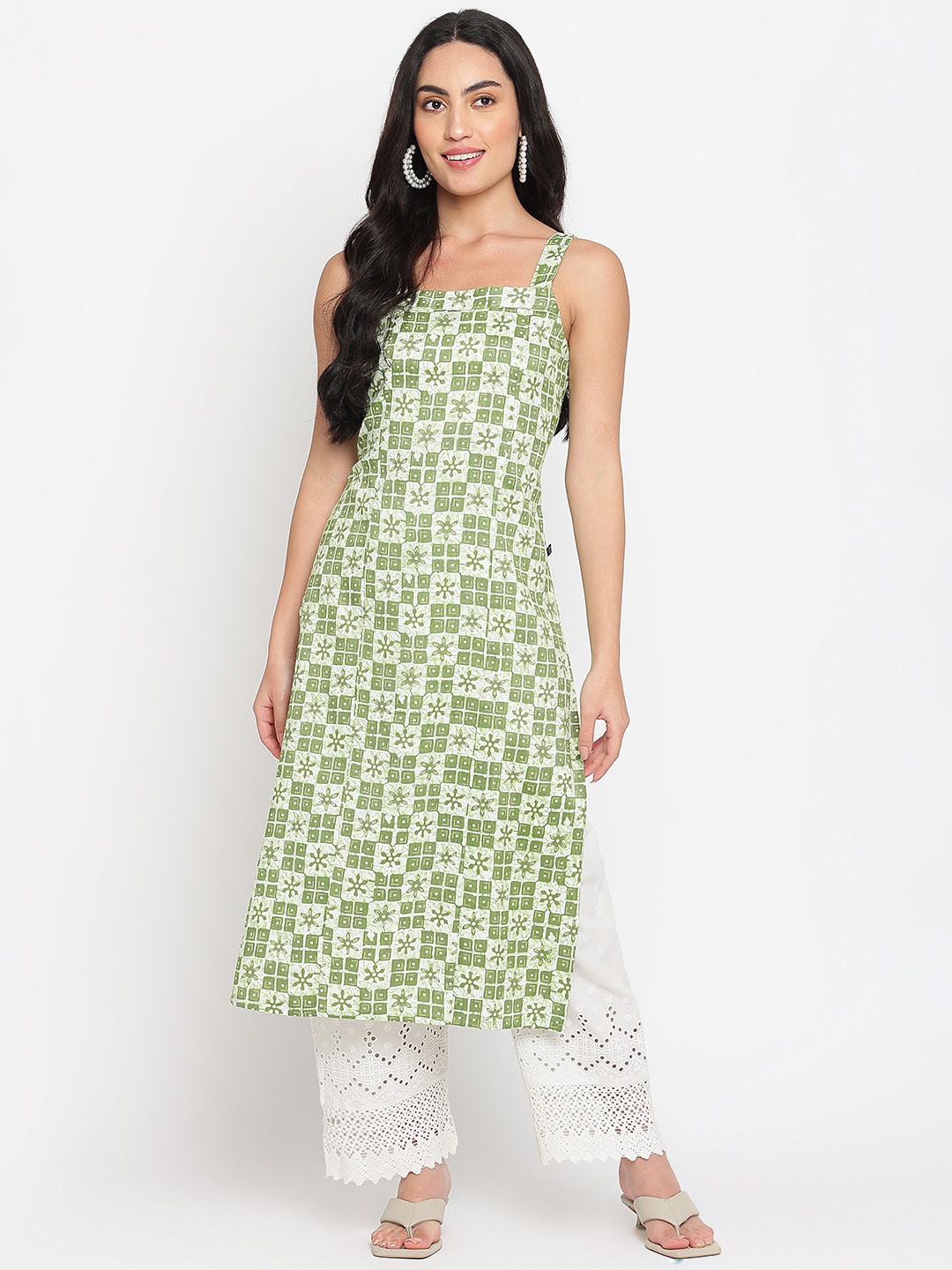 

Napra Ethnic Motif Printed Sleeveless Straight Kurta, Green