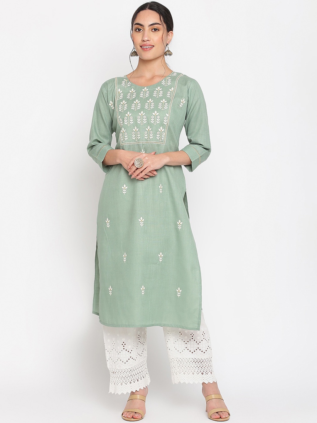 

Napra Floral Embroidered Straight Kurta, Green