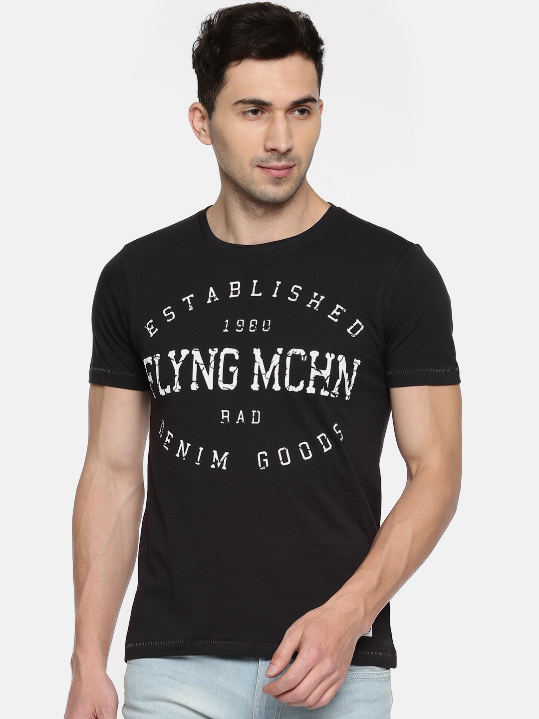 

Flying Machine Men Blue Printed Round Neck T-shirt