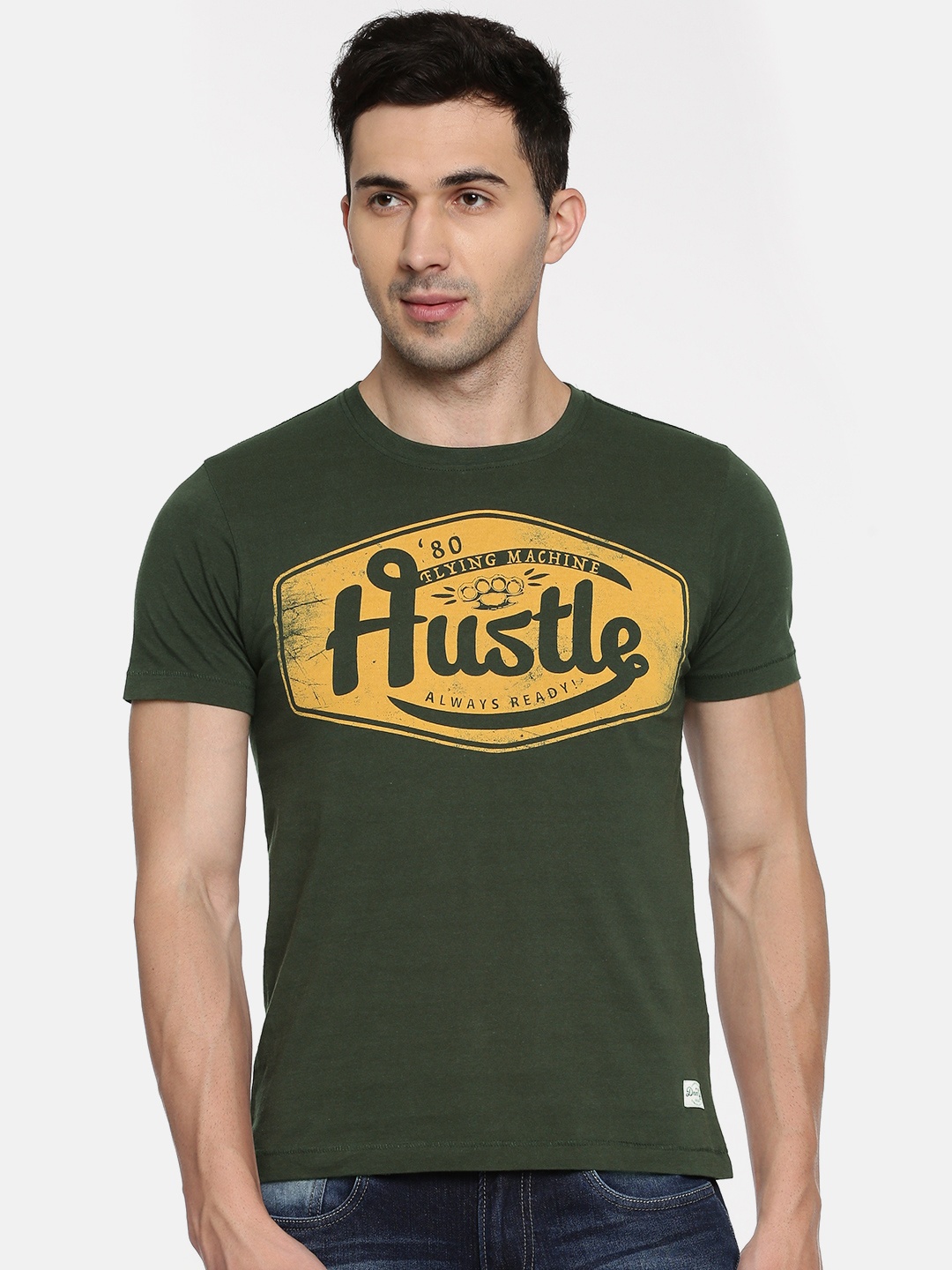 

Flying Machine Men Green Printed Round Neck T-shirt