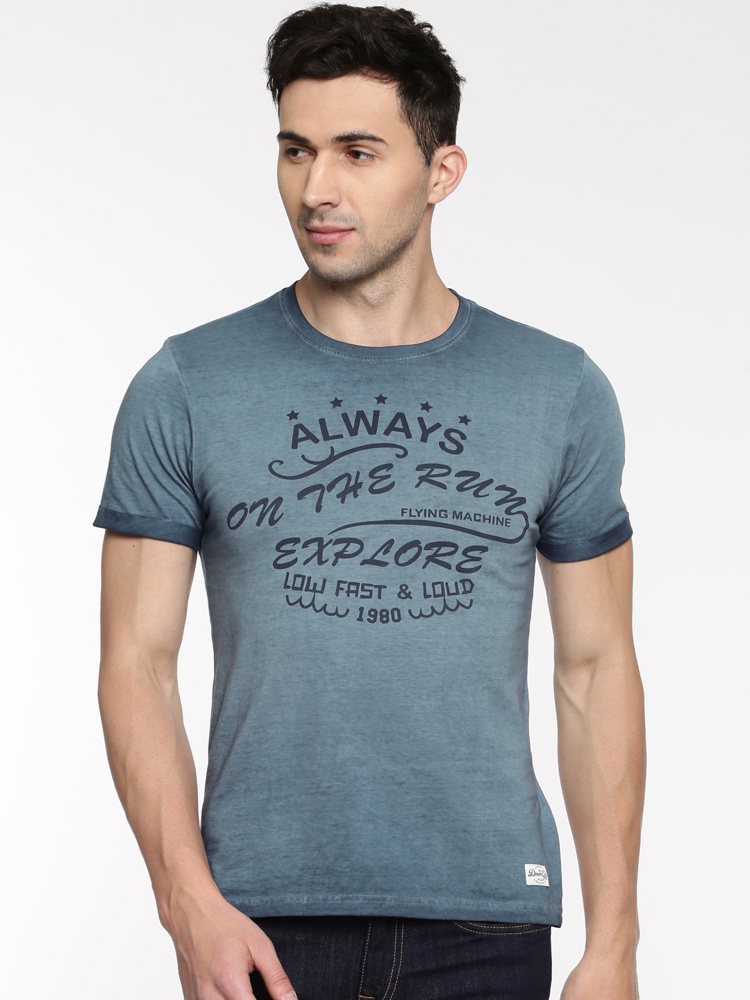 

Flying Machine Men Blue Printed Round Neck Pure Cotton T-shirt