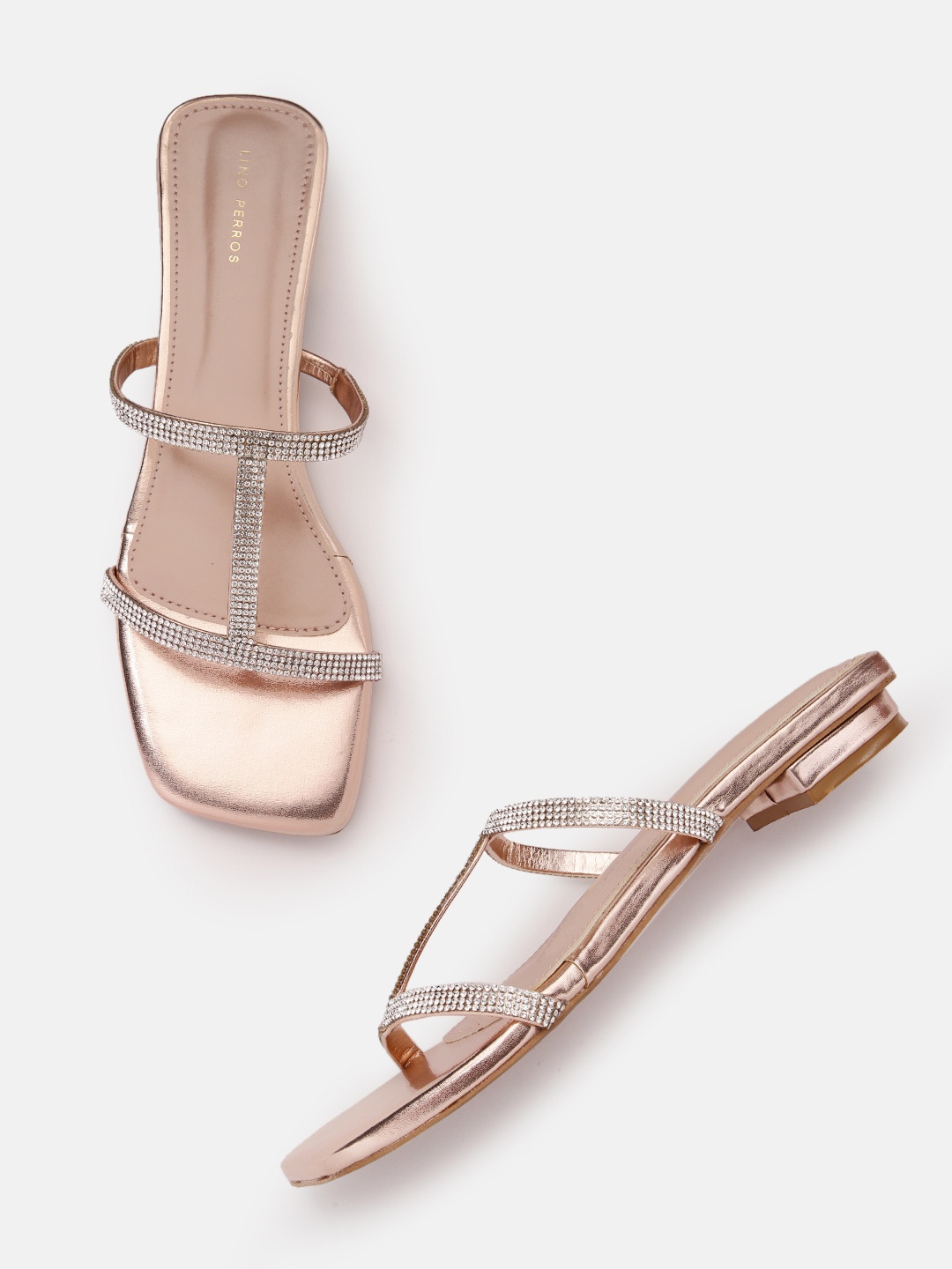 

Lino Perros Women Embellished Party Open Toe Flats, Rose gold