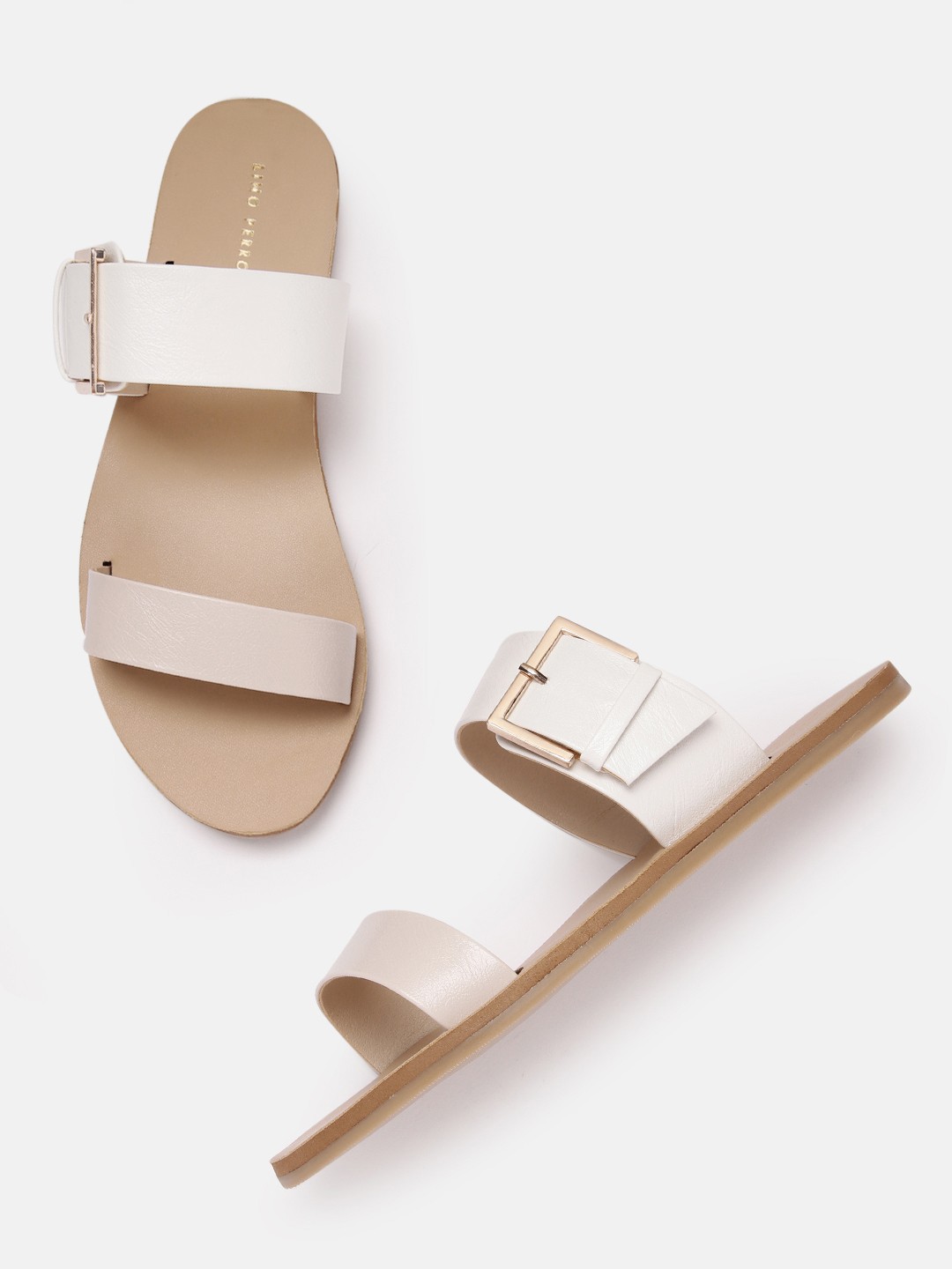 

Lino Perros Women Open Toe Flats with Buckle Detail, Beige