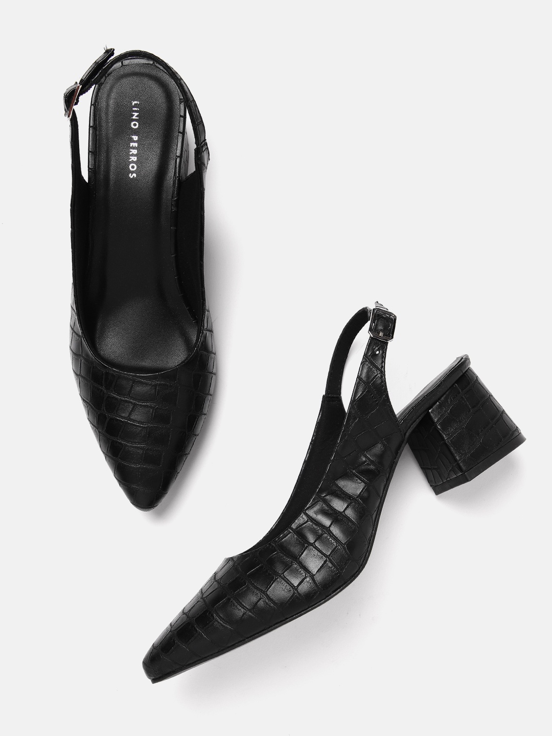 

Lino Perros Croc-Textured Block Heel Pumps, Black