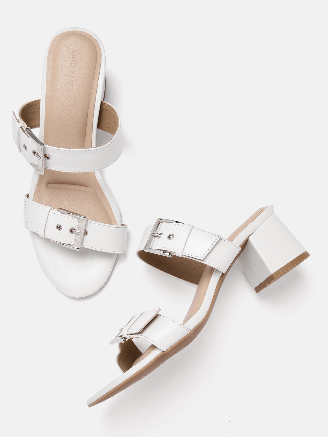 

Lino Perros Block Heels with Buckles Detail, White