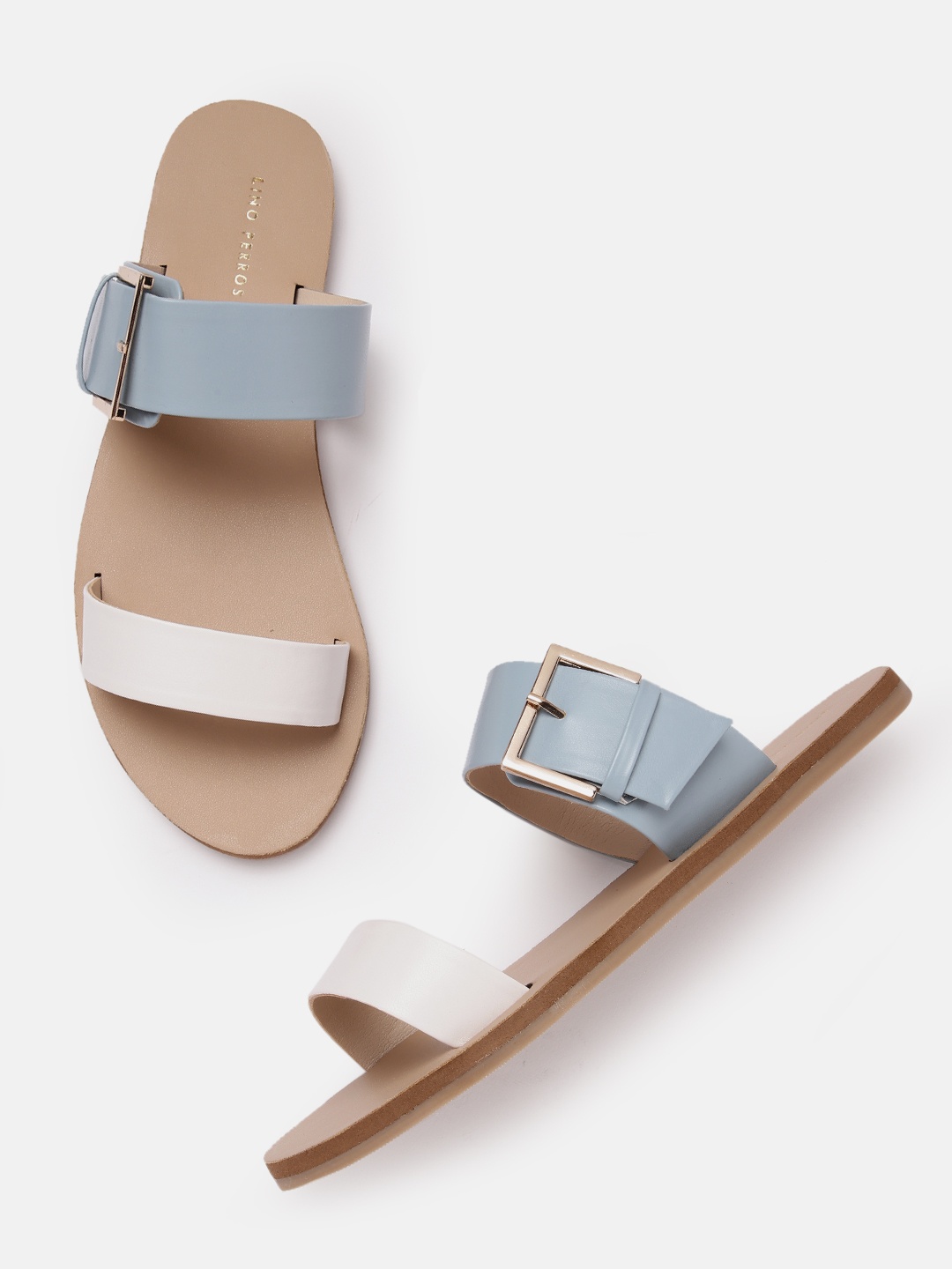 

Lino Perros Women Colourblocked Open Toe Flats with Buckle Detail, Blue