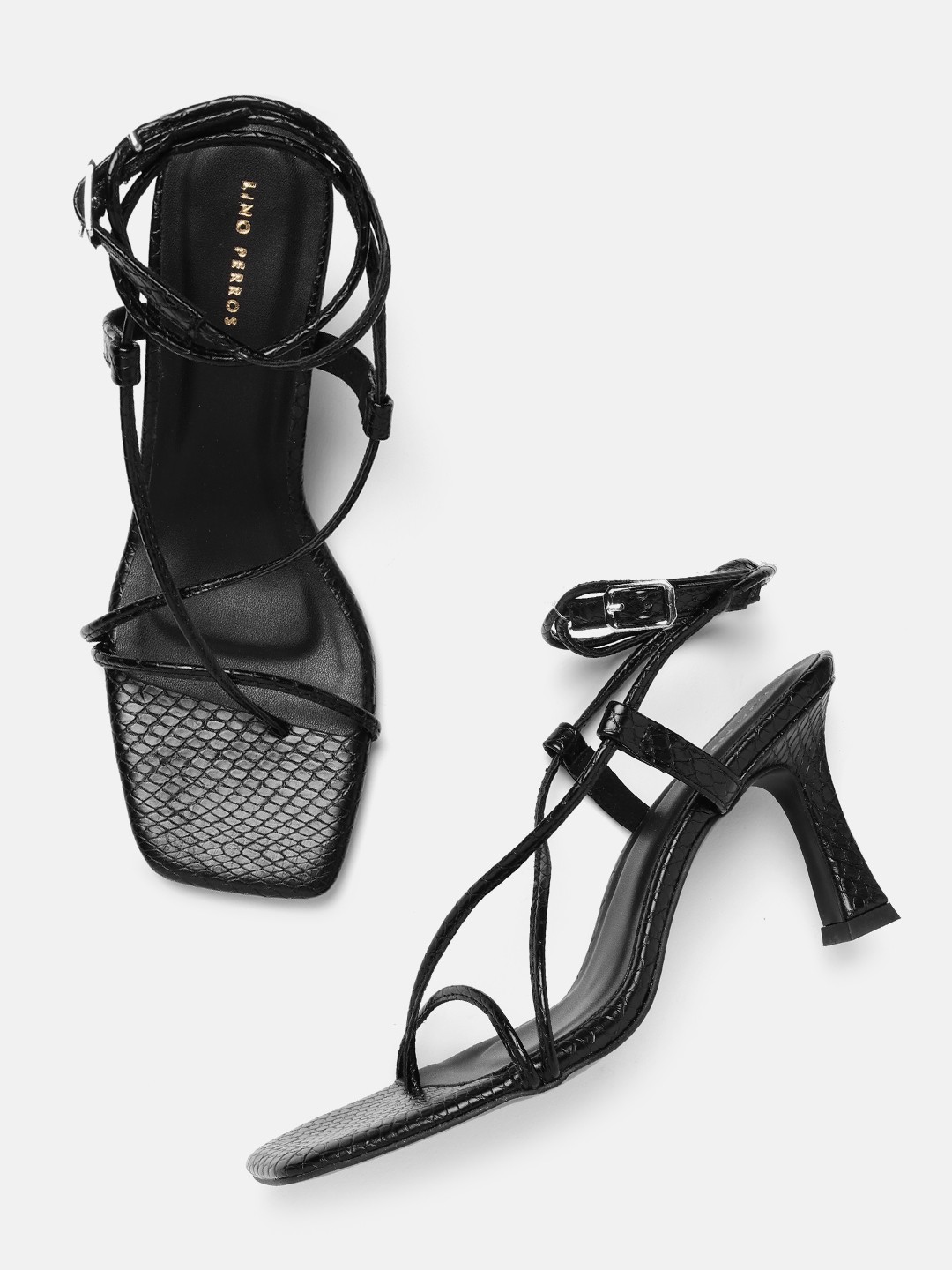 

Lino Perros Women Snake Skin Textured Mid-Top Slim Heels, Black