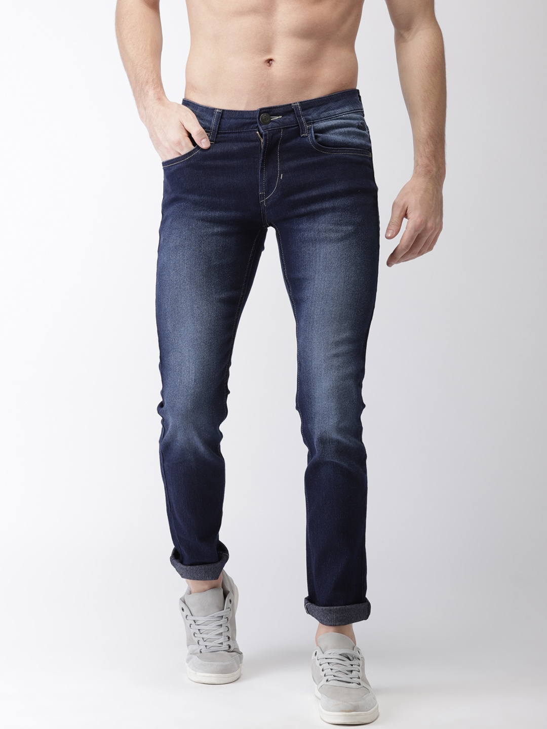 

Flying Machine Men Navy Blue Tapered Fit Mid-Rise Clean Look Stretchable Jeans