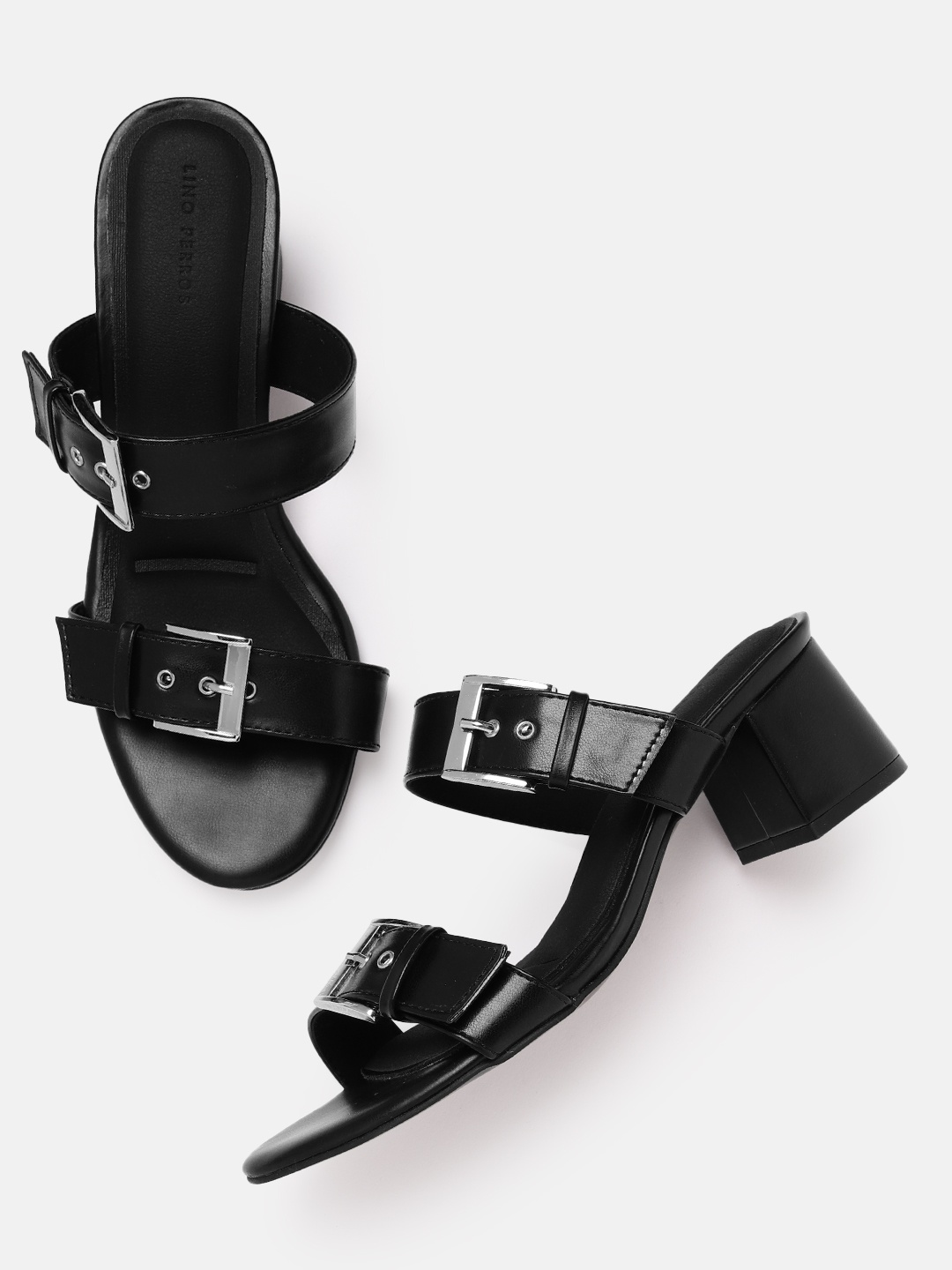 

Lino Perros Women Double Strap Block Heels with Buckle Detail, Black