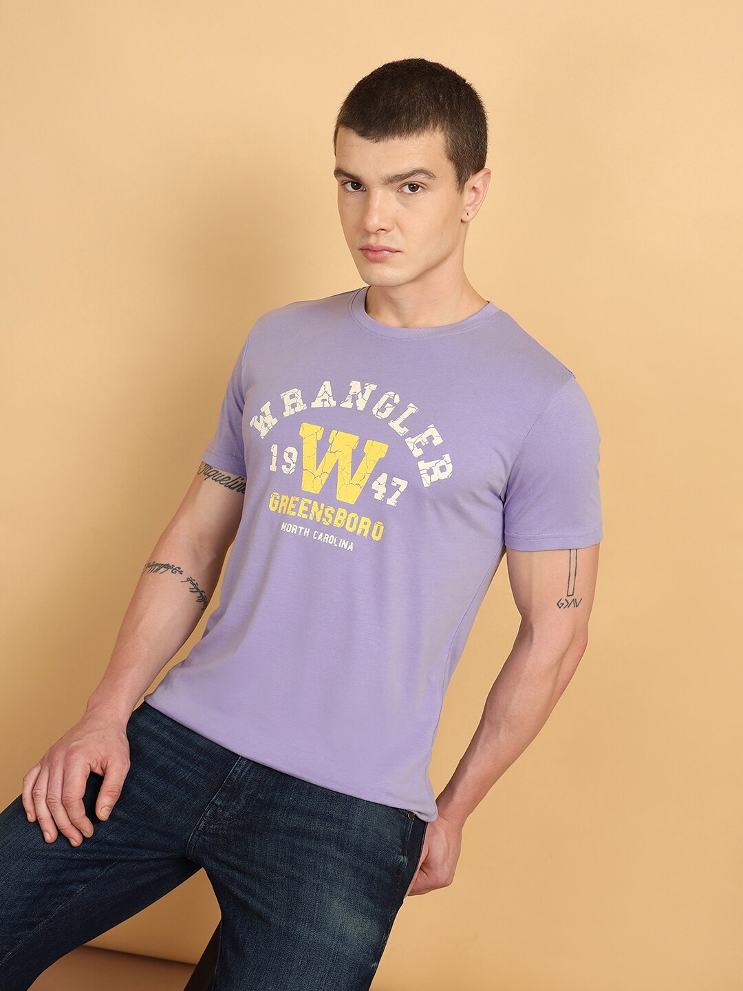 

Wrangler Typography Printed Cotton T-shirt, Purple
