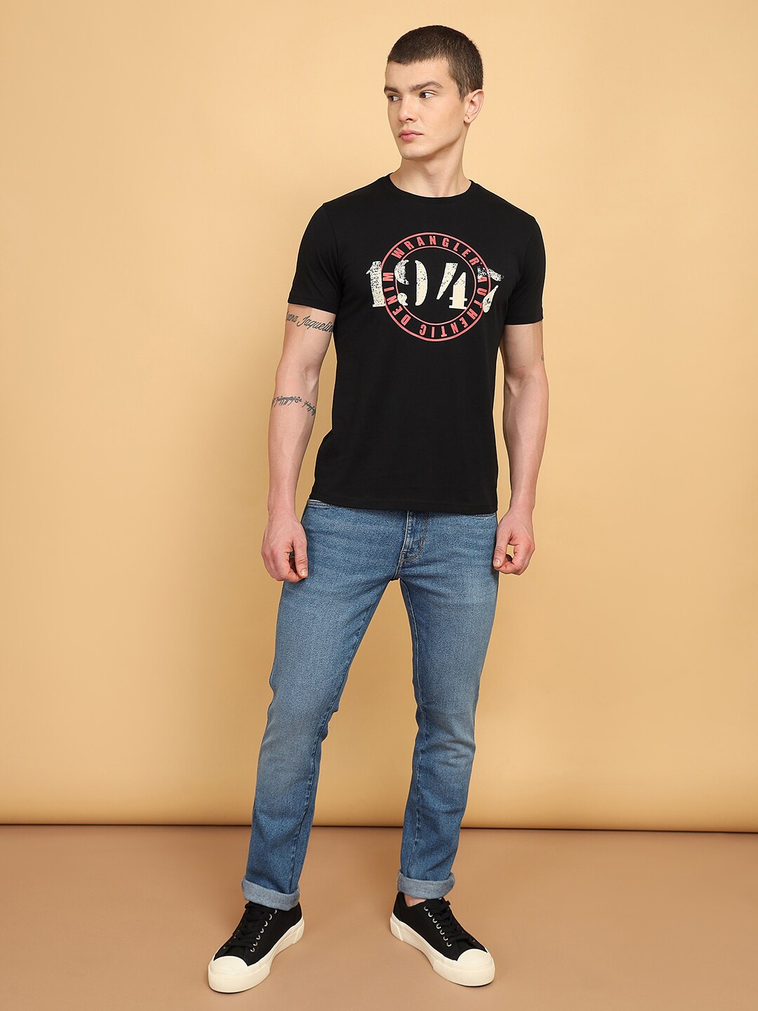 

Wrangler Typography Printed Cotton T-shirt, Black