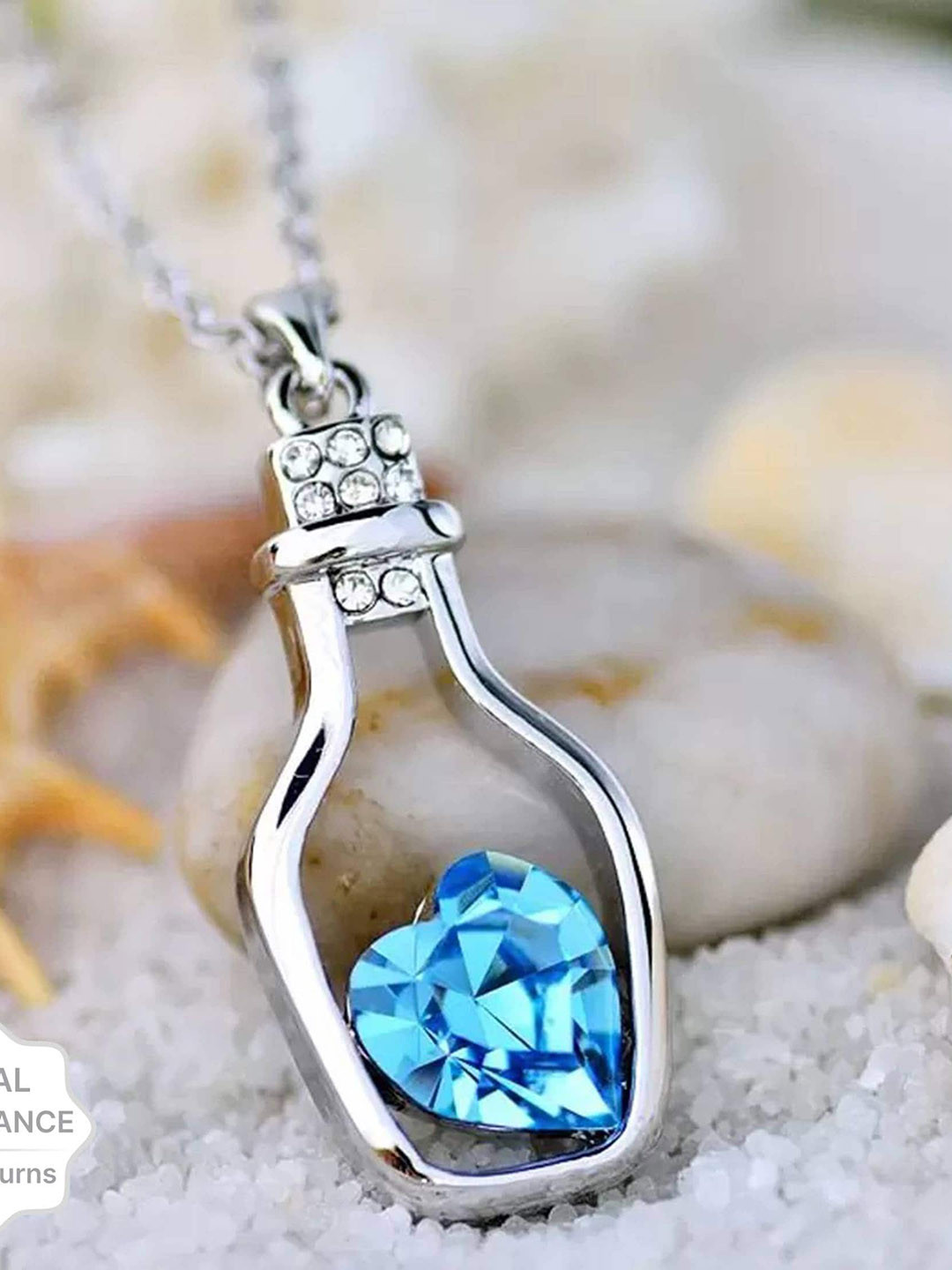 

FIMBUL Silver Plated Crystal Studded Heart Bottle Pendant With Chain