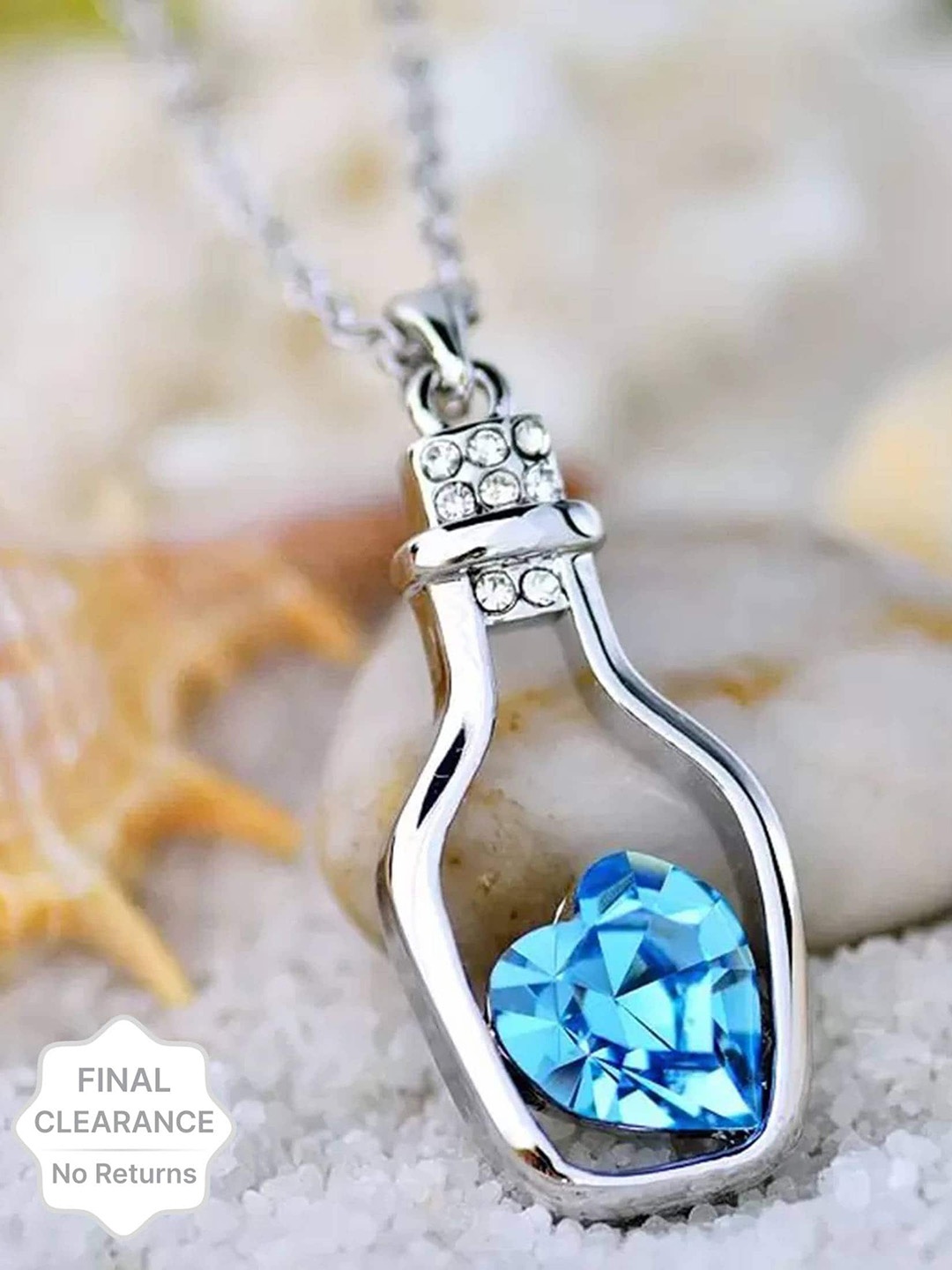 

VAGHBHATT Silver Plated Crystal Studded Heart Bottle Pendant With Chain