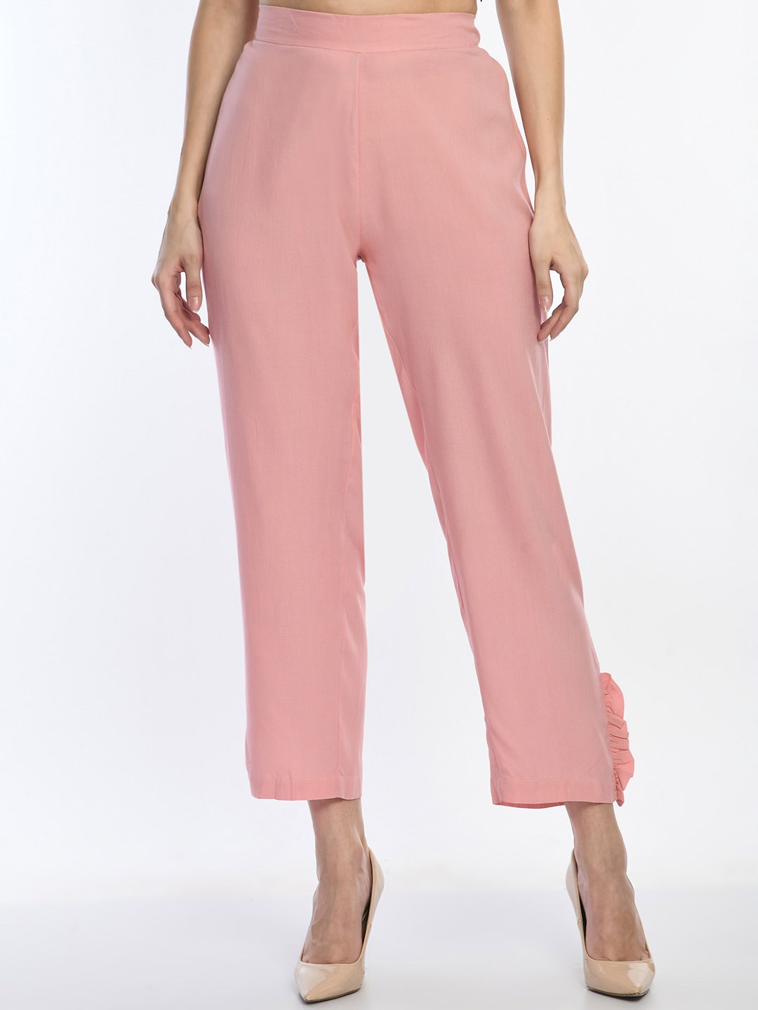 

DressBerry Women Mid-Rise Relaxed Straight Leg Trousers, Pink