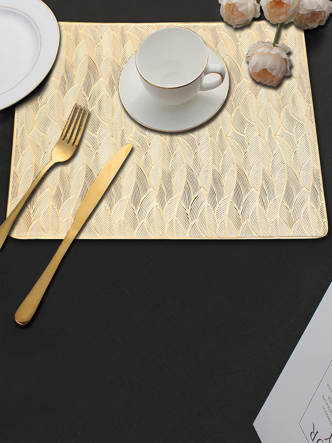 

Dakshya Industries Gold-Toned 2-Pieces Printed Rectangular Table Placemats