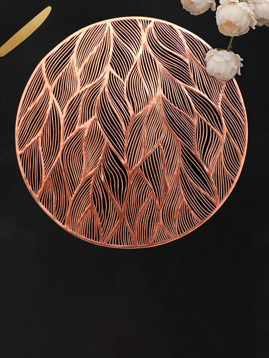 

Dakshya Industries Copper Toned 2 Pieces Floral Round Table Placemats