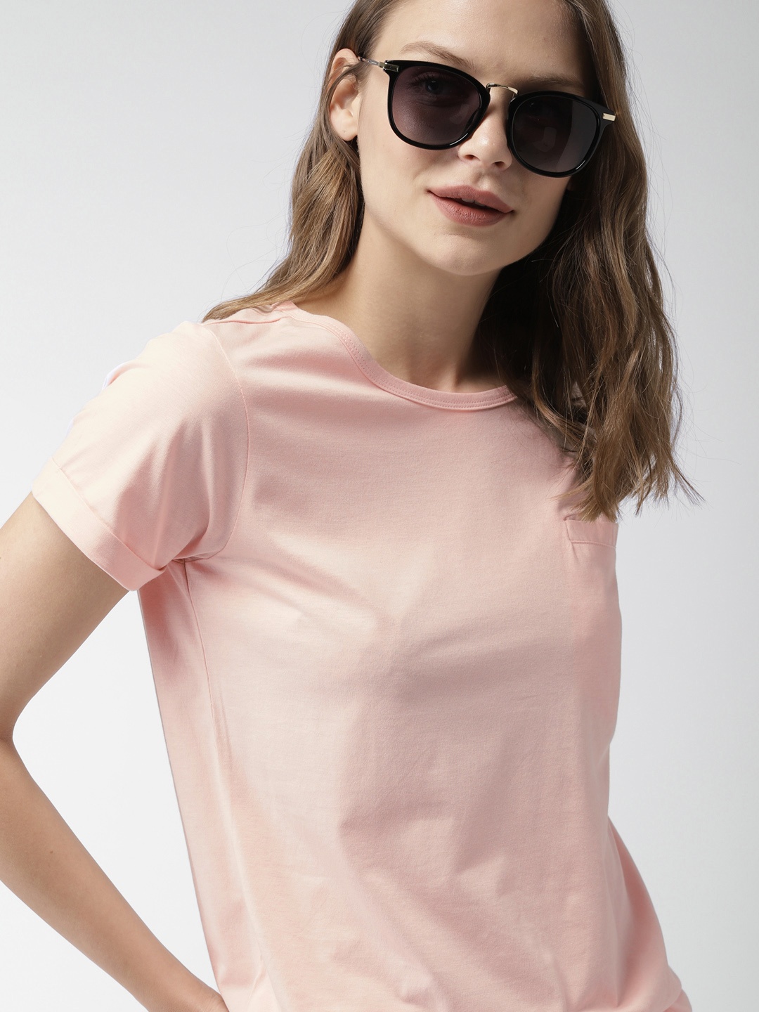 

Mast & Harbour Women Pink Solid Round Neck T-shirt