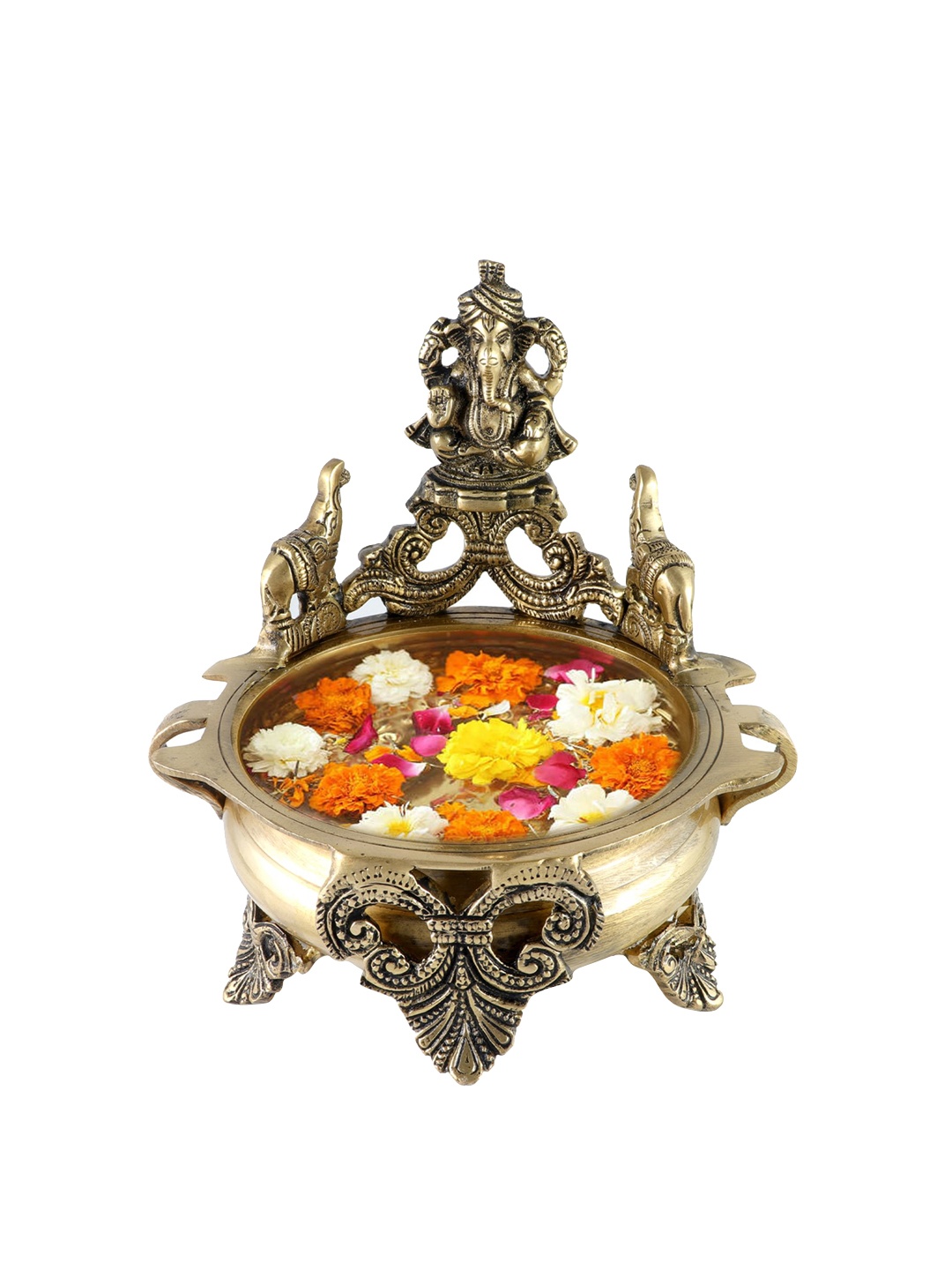 

Two Moustaches Gold-Toned Aashirwada Mudra Ganesha Design Urli