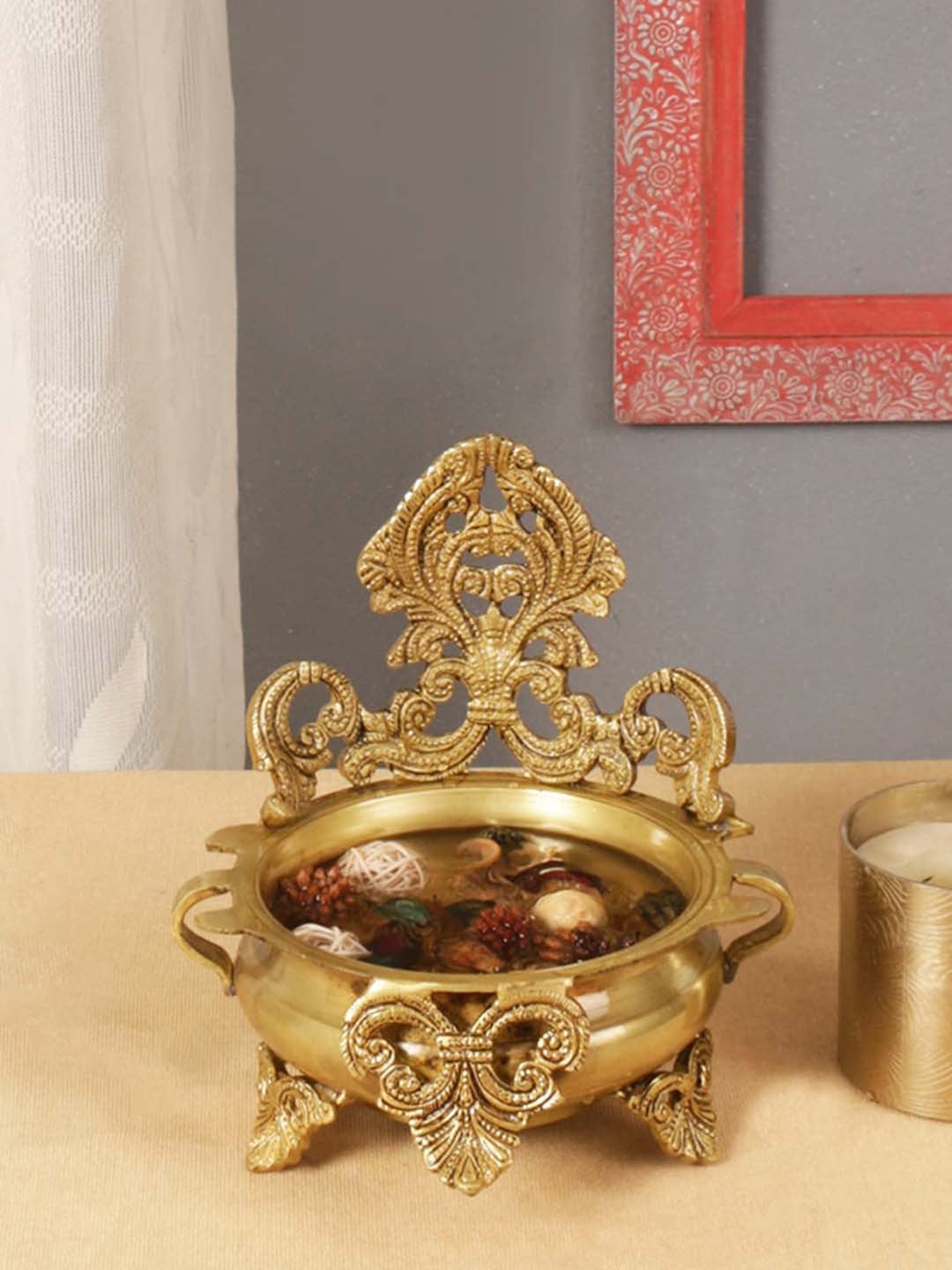 

Two Moustaches Gold-Toned Brass Urli Bowl Showpiece