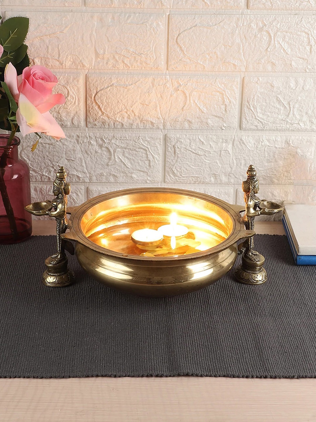 

Two Moustaches Deep Laksmi Design Brass Urli Bowl, Gold