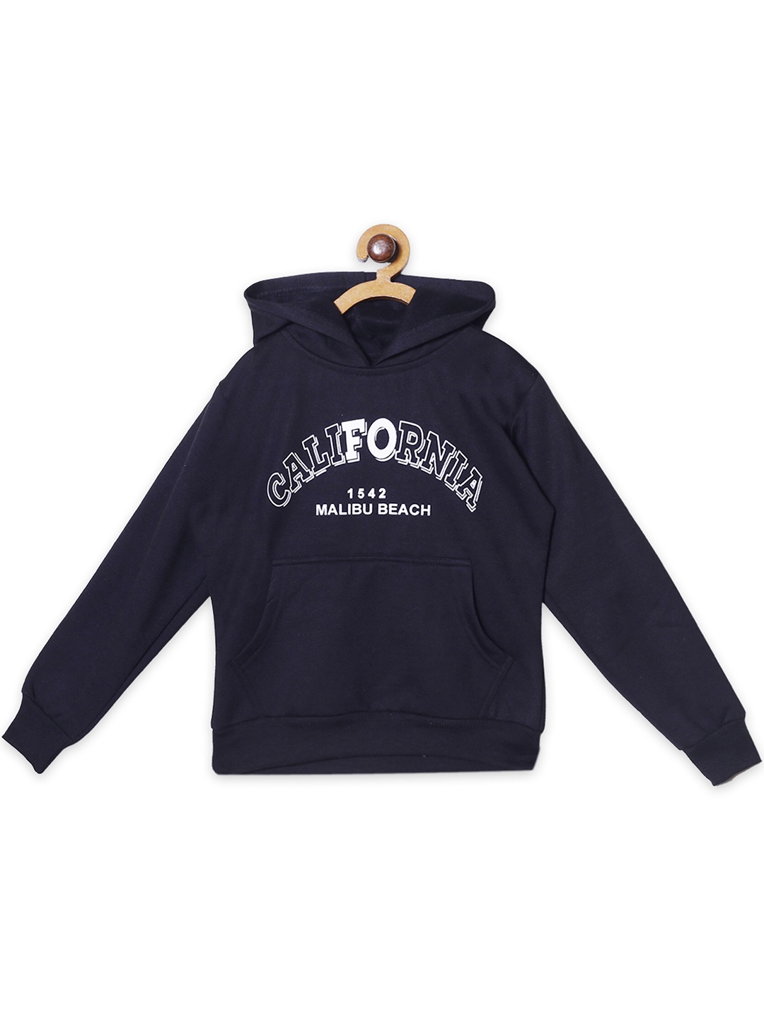 

Fashionable Boys Typography Printed Hooded Fleece Pullover, Navy blue