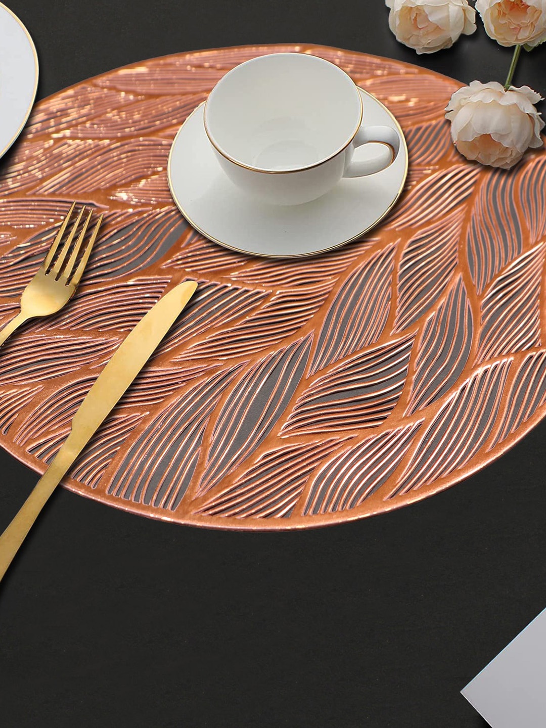 

Dakshya Industries Copper Toned 4 Pieces Textured Round Table Placemats