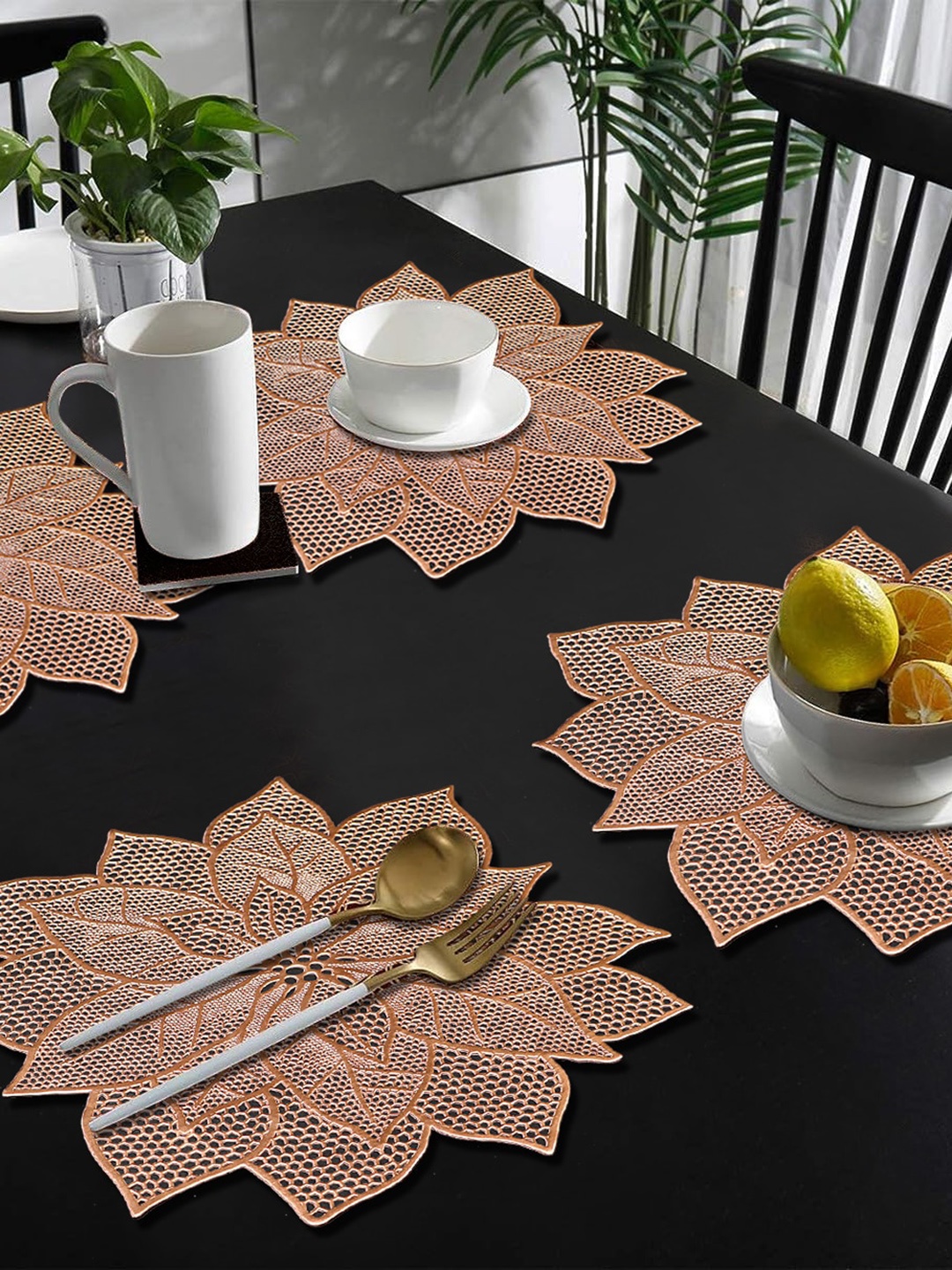 

Dakshya Industries Copper Toned 4 Pieces Floral Table Placemats