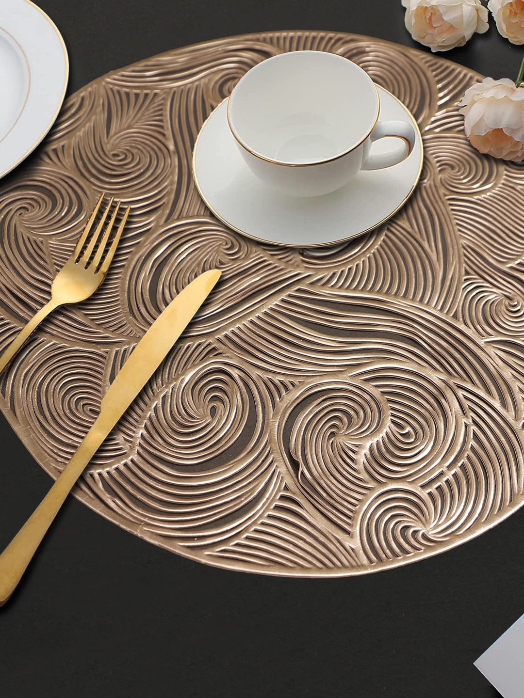 

Dakshya Industries Gold Toned 4 Pieces Round Table Placemats