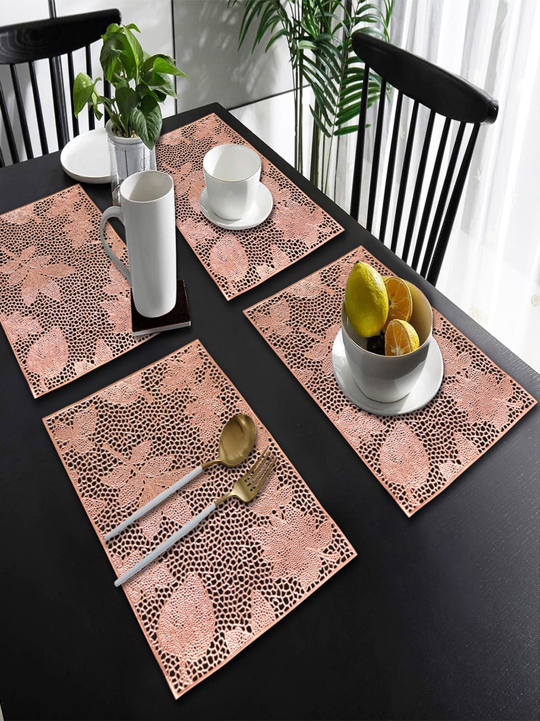 

Dakshya Industries 4-Pcs Copper-Toned Self Design Rectangular Table Placemats