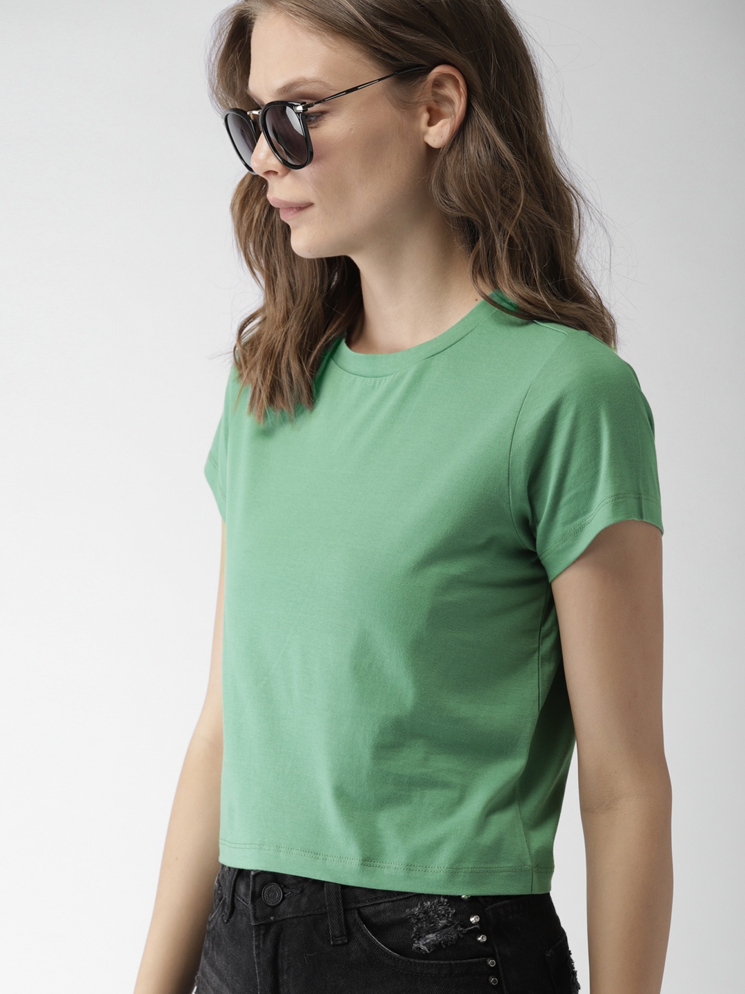 

Mast Harbour Women Green Solid Round Neck Pure Cotton T-shirt