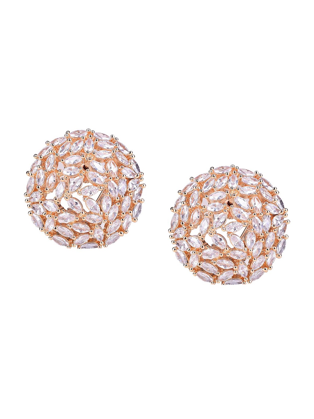 

RATNAVALI JEWELS Rose Gold-Plated American Diamond-Studded Oval Studs Earrings
