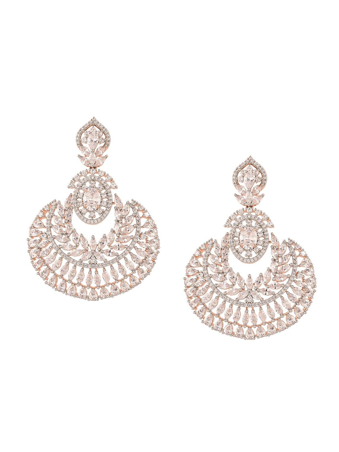 

RATNAVALI JEWELS Rose Gold-Plated American Diamond-Studded Classic Chandbalis