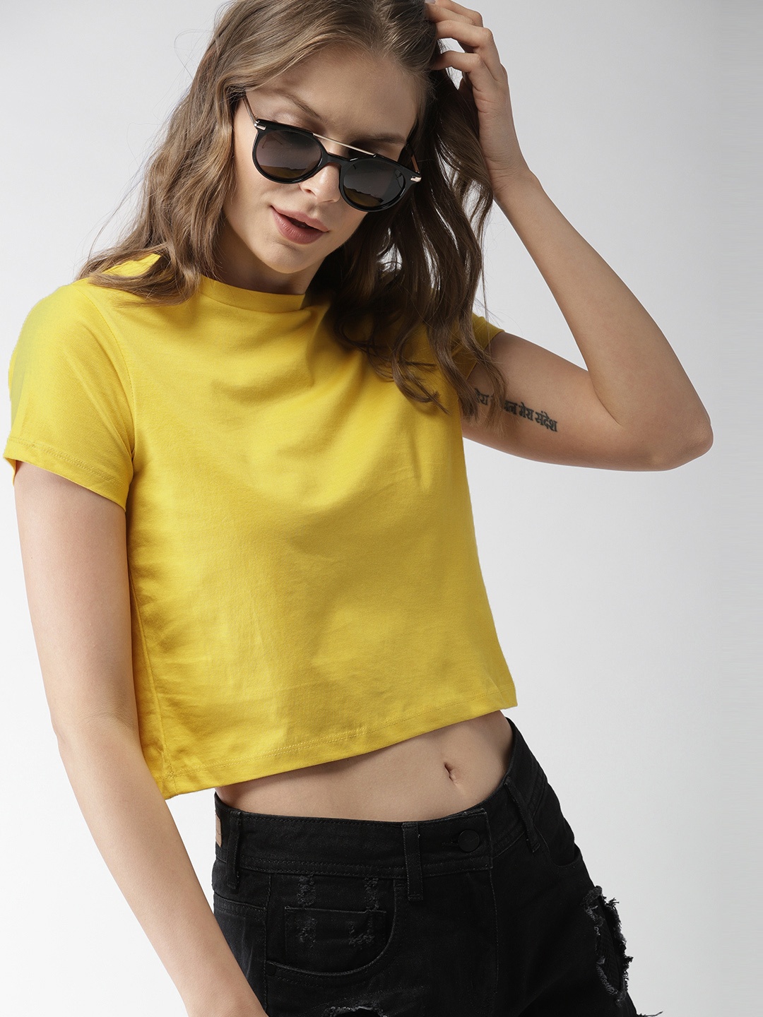 

Mast Harbour Women Yellow Solid Round Neck Pure Cotton T-shirt