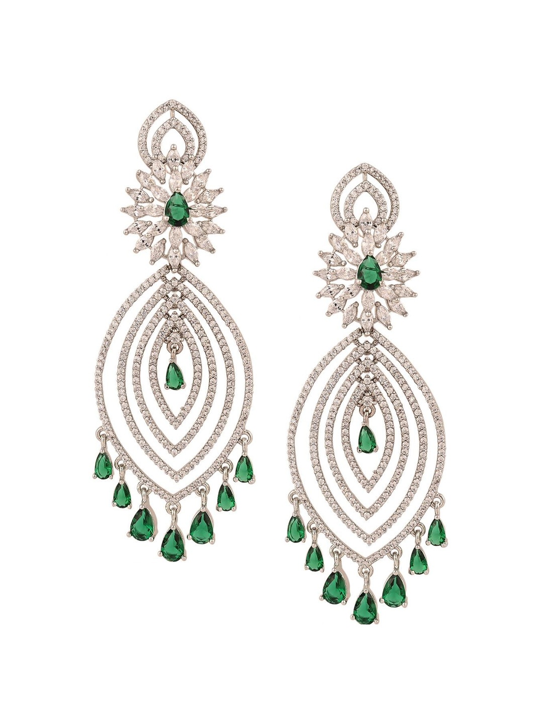 

RATNAVALI JEWELS Gold-Plated American Diamond-Studded Classic Drop Earrings, Silver