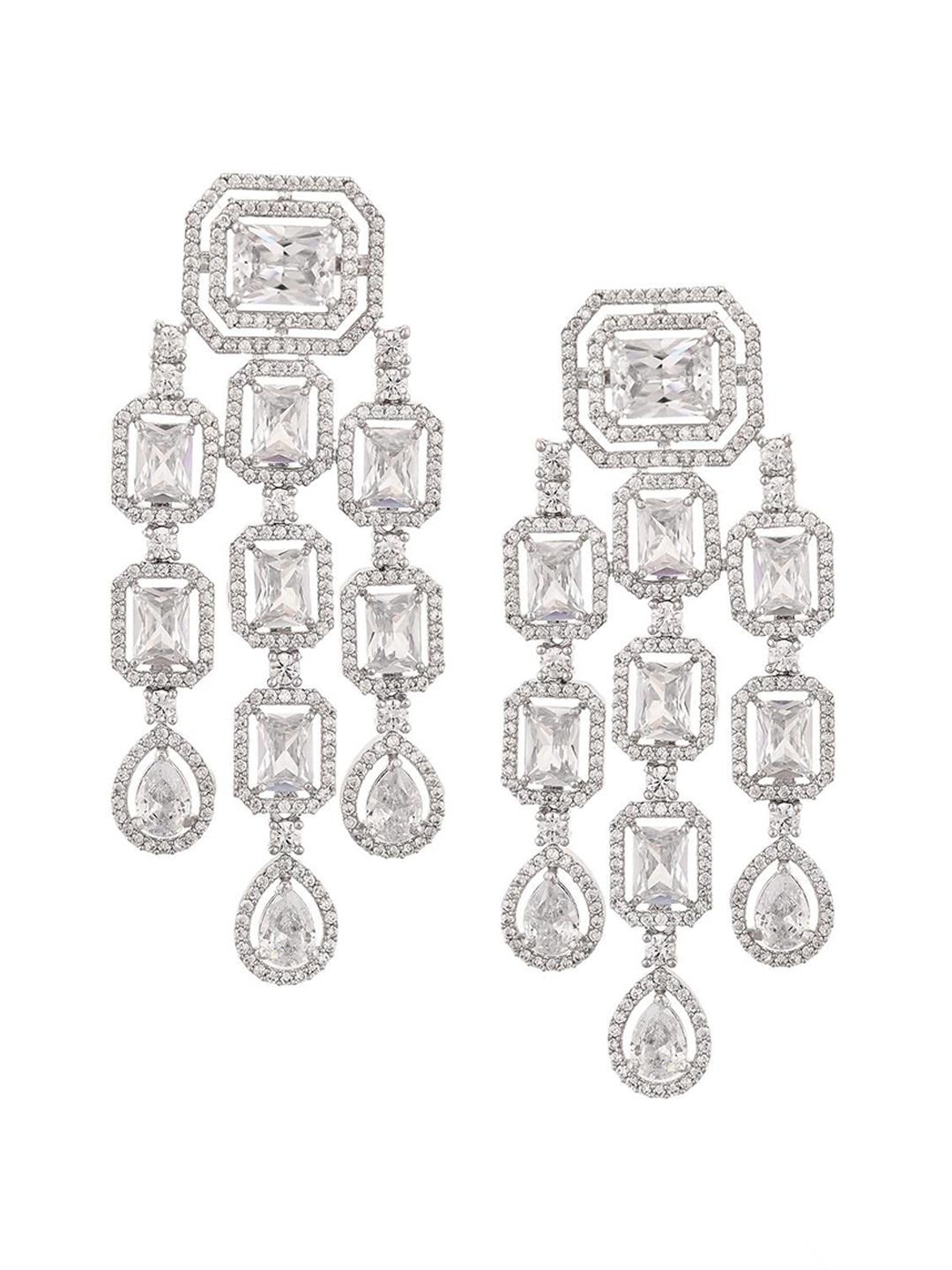 

RATNAVALI JEWELS Silver-Plated AD Studded Classic Drop Earrings