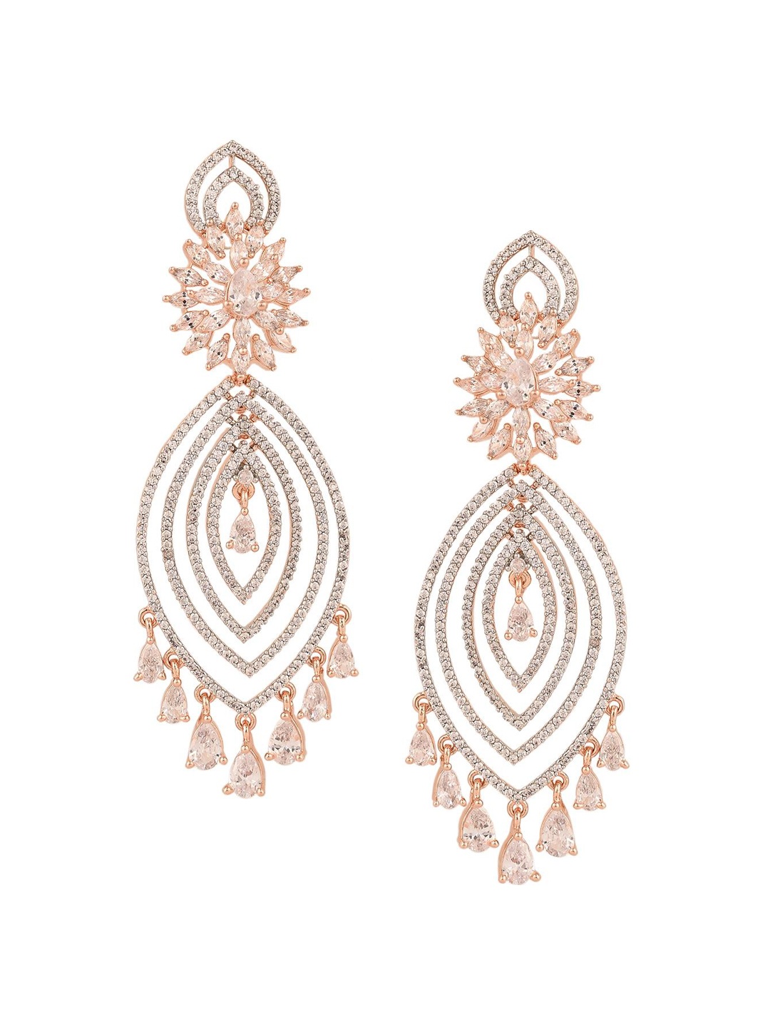 

RATNAVALI JEWELS Rose Gold-Plated American Diamond-Studded Classic Drop Earrings