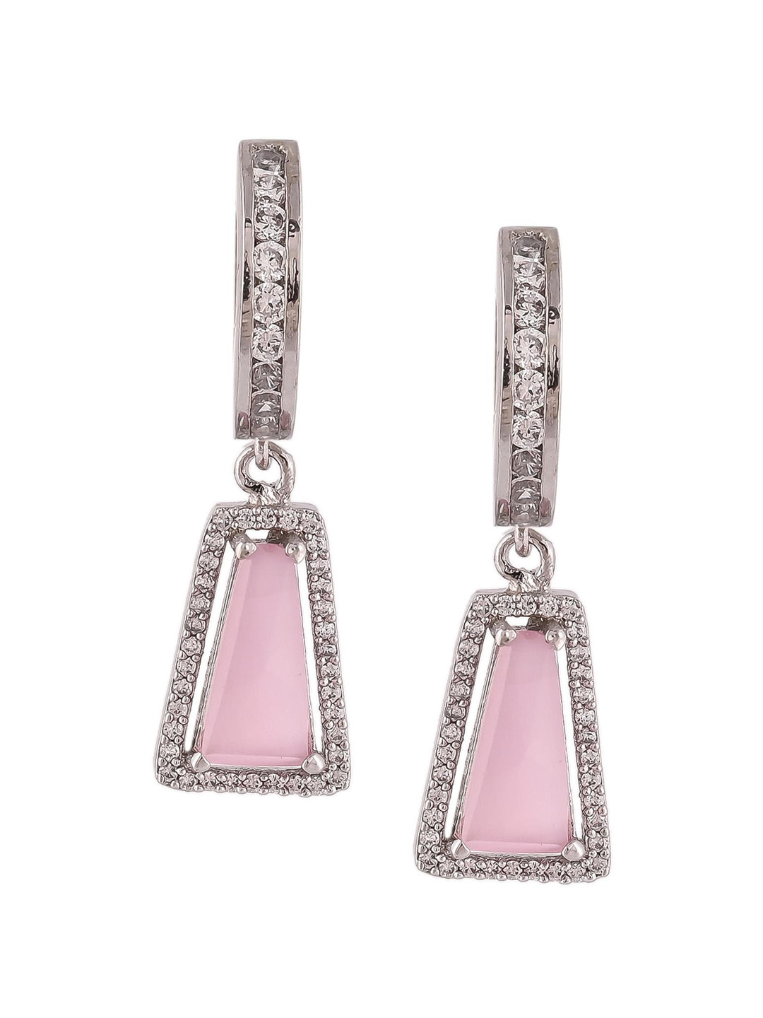 

RATNAVALI JEWELS Silver-Plated American Diamond-Studded Classic Drop Earrings