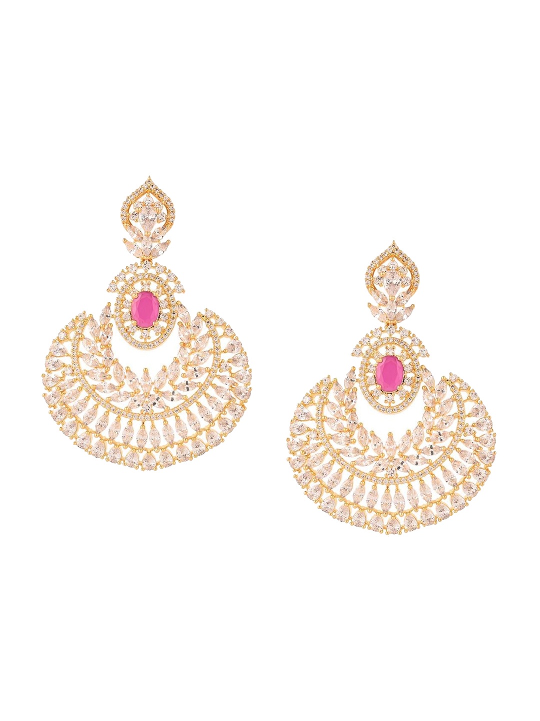 

RATNAVALI JEWELS Gold-Plated American Diamond Studded Classic Chandbalis