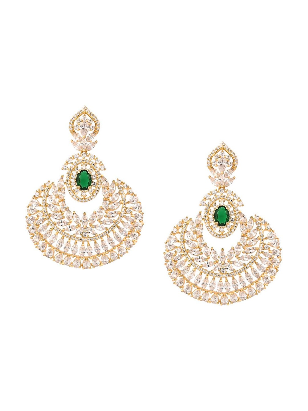 

RATNAVALI JEWELS Gold-Plated American Diamond-Studded Classic Chandbalis