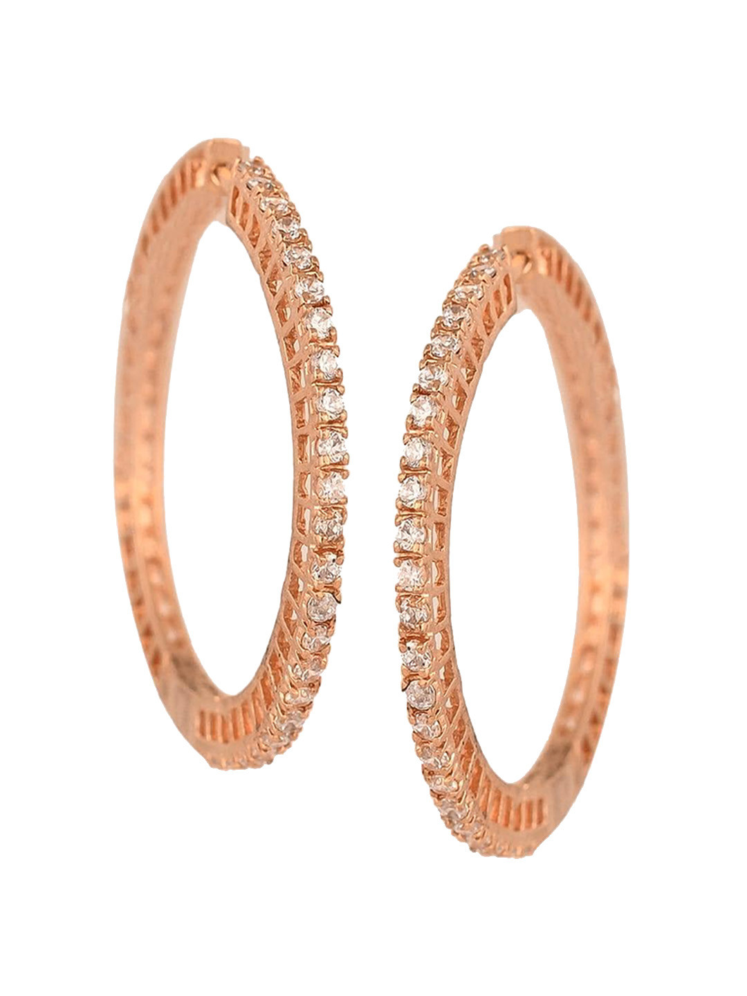 

RATNAVALI JEWELS Gold-Plated American Diamond Studded Classic Hoop Earrings