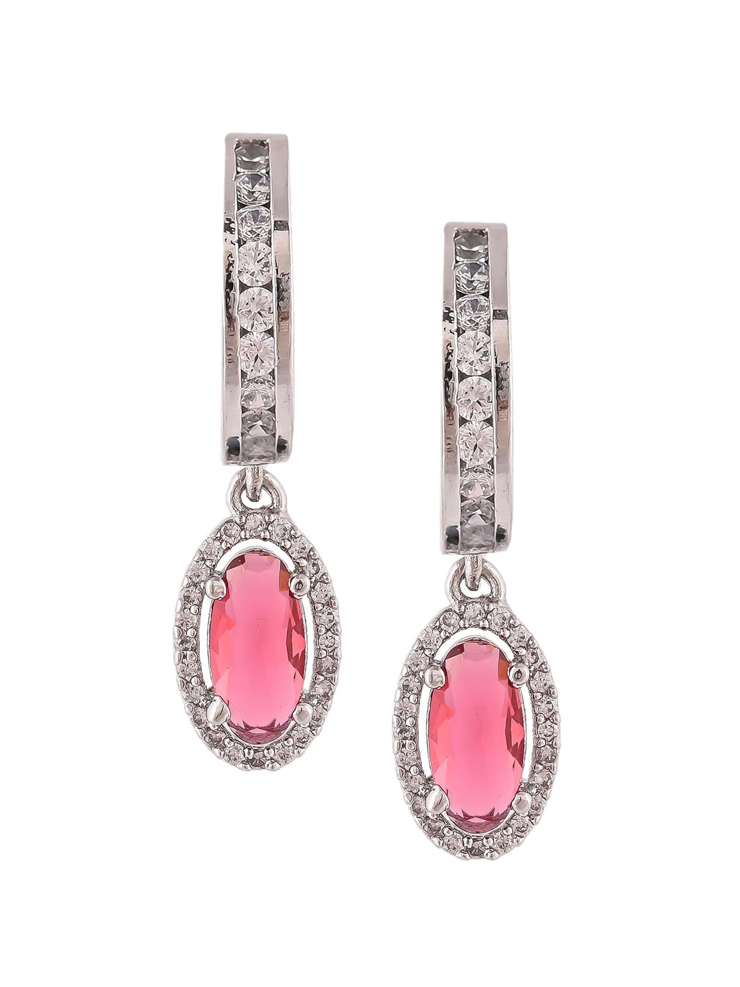 

RATNAVALI JEWELS Silver-Plated American Diamond-Studded Classic Drop Earrings